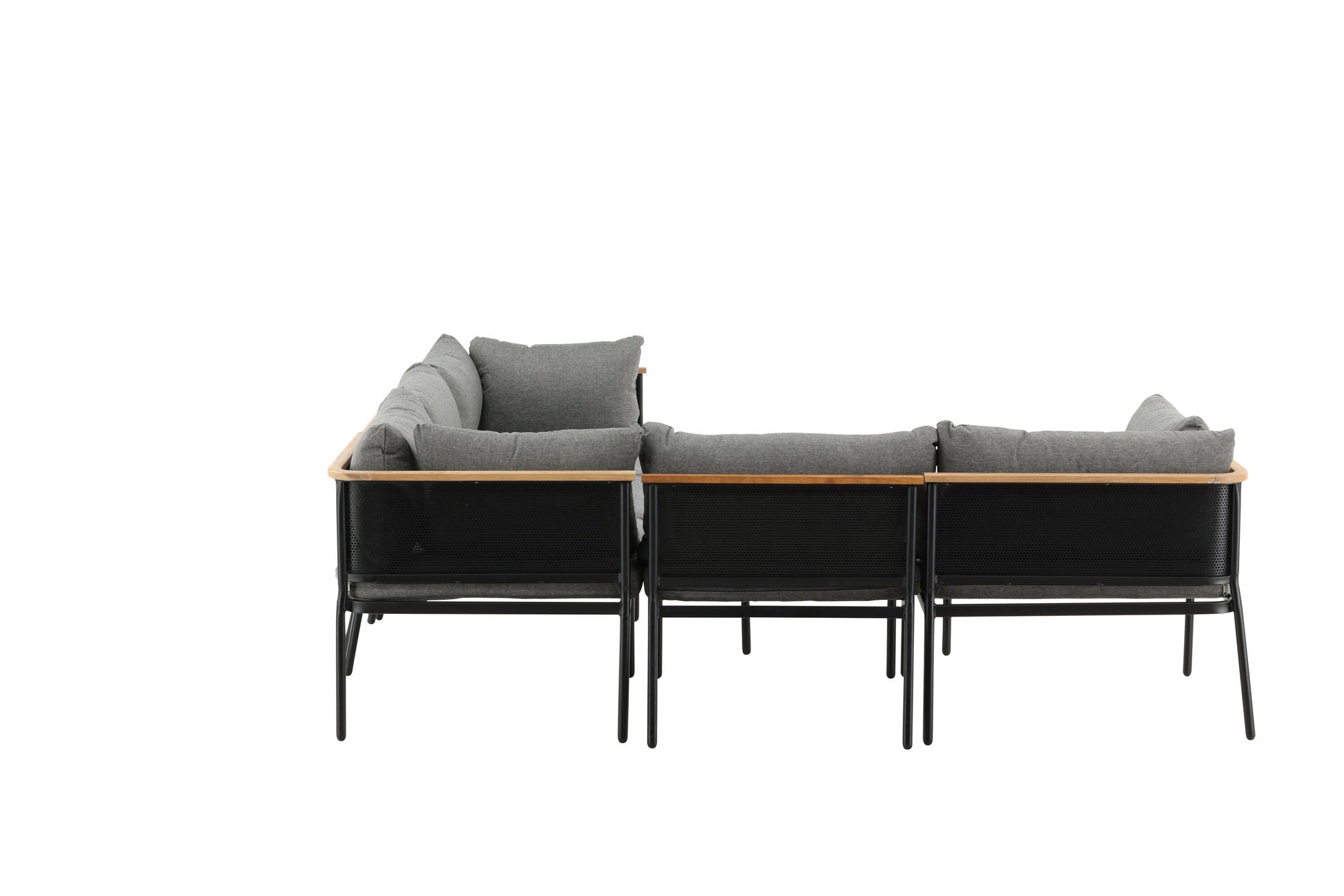 Venture Home Nettan - hjørne sofa set - black Steel / Grey Cushion / Teak