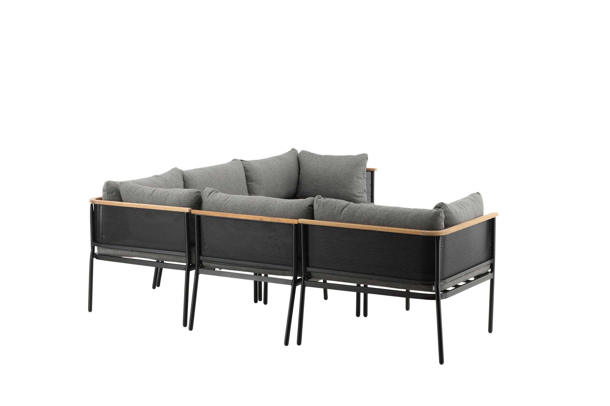 Venture Home Nettan - hjørne sofa set - black Steel / Grey Cushion / Teak
