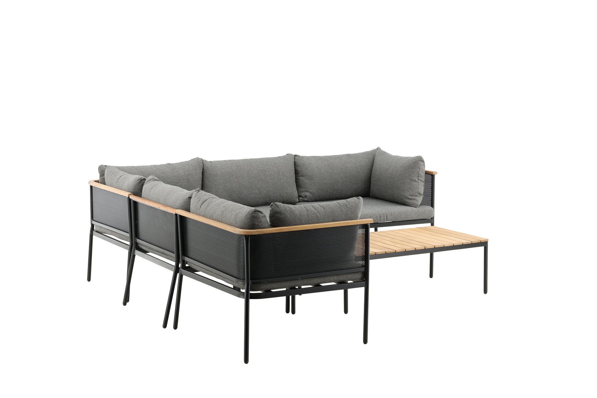 Venture Home Nettan - hjørne sofa set - black Steel / Grey Cushion / Teak