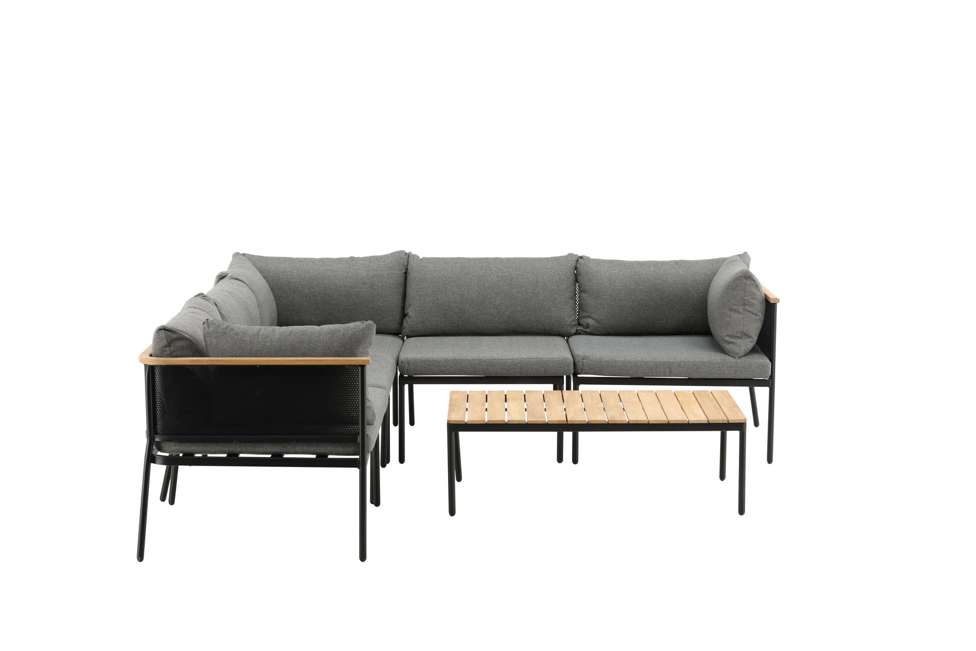 Venture Home Nettan - hjørne sofa set - black Steel / Grey Cushion / Teak