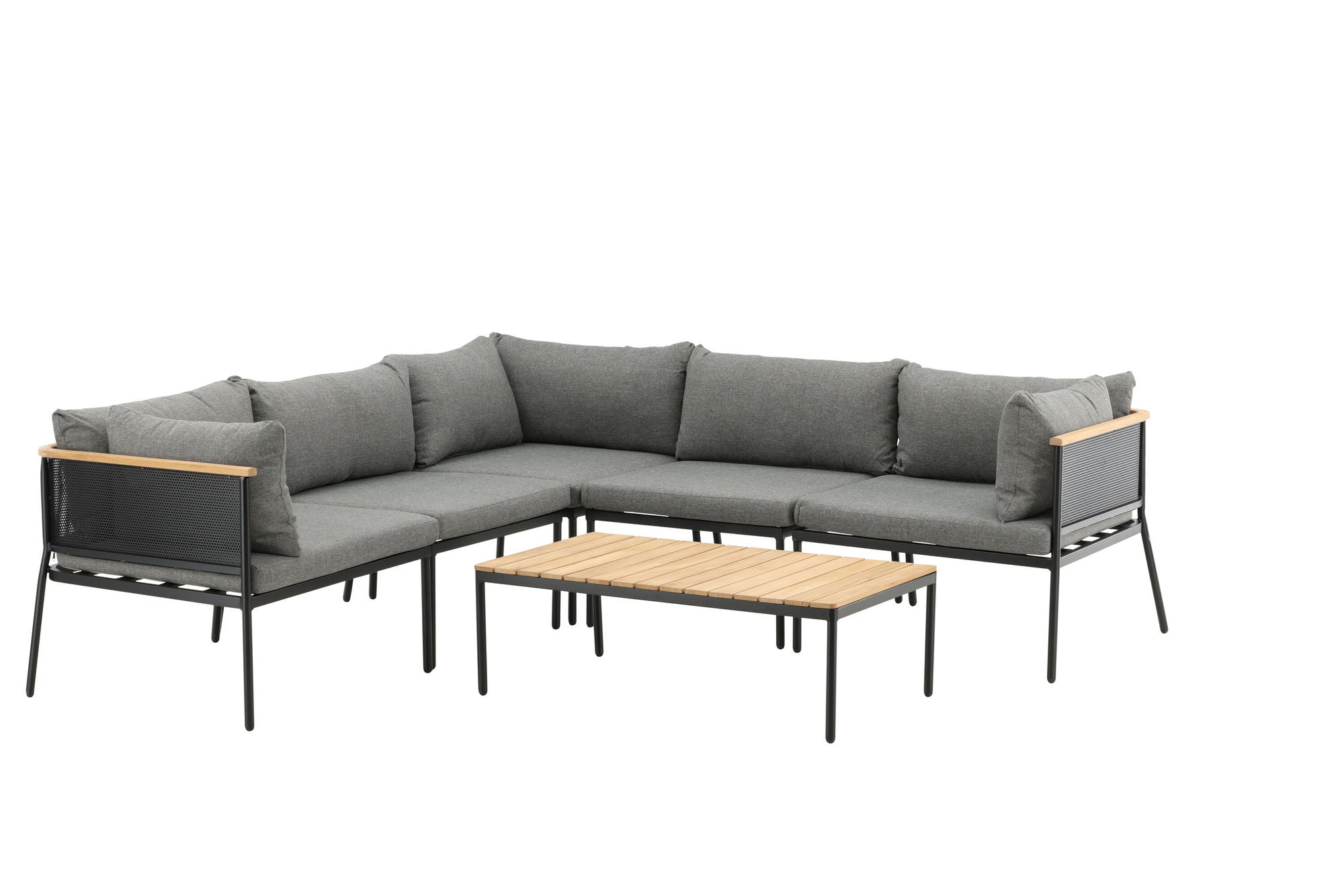 Venture Home Nettan - hjørne sofa set - black Steel / Grey Cushion / Teak