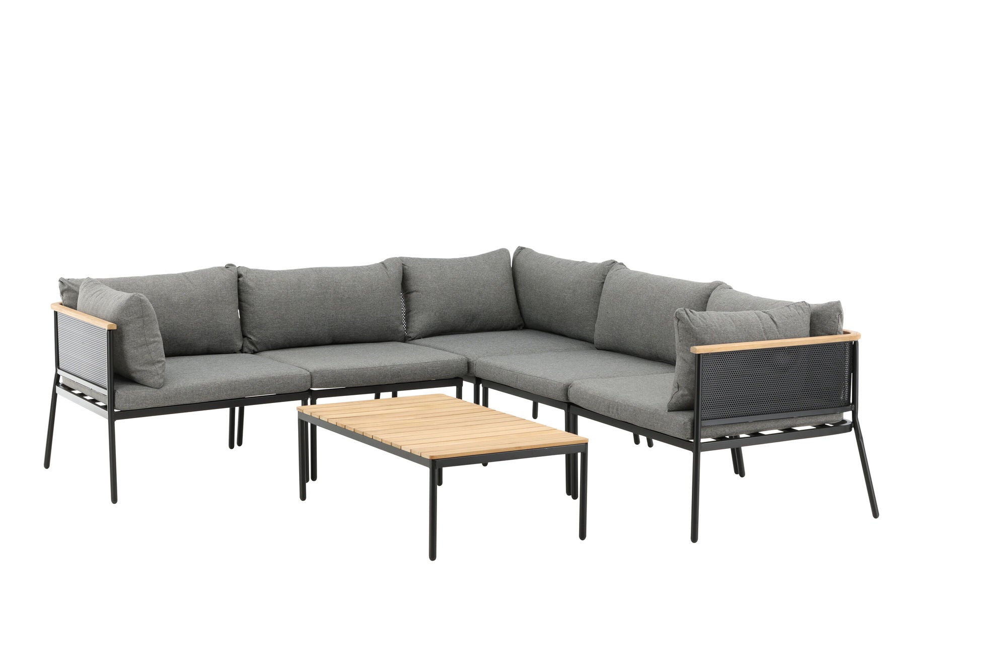 Venture Home Nettan - hjørne sofa set - black Steel / Grey Cushion / Teak