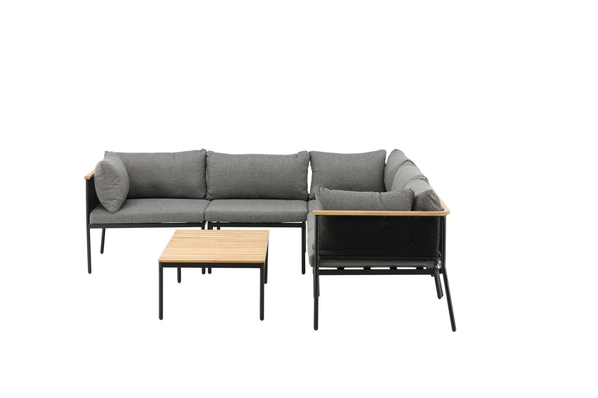 Venture Home Nettan - hjørne sofa set - black Steel / Grey Cushion / Teak