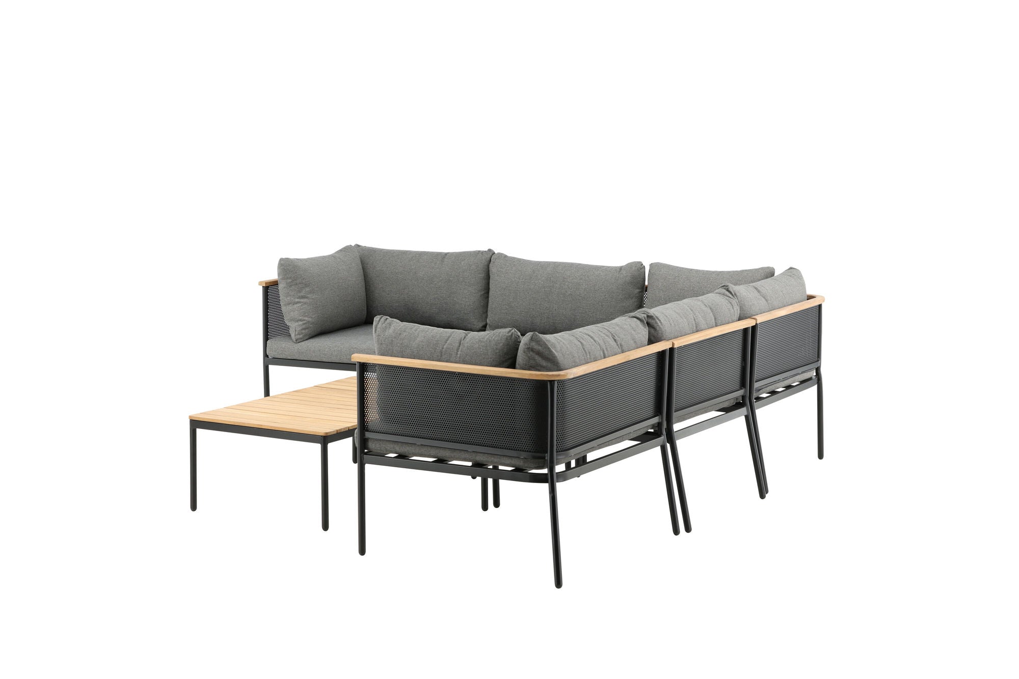 Venture Home Nettan - hjørne sofa set - black Steel / Grey Cushion / Teak