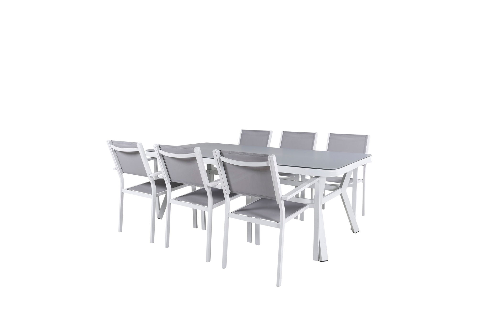 Venture Home Virya spisebord - White Alu / Grey Glass - big bord+Copacabana Stacking stol - White/Grey_6