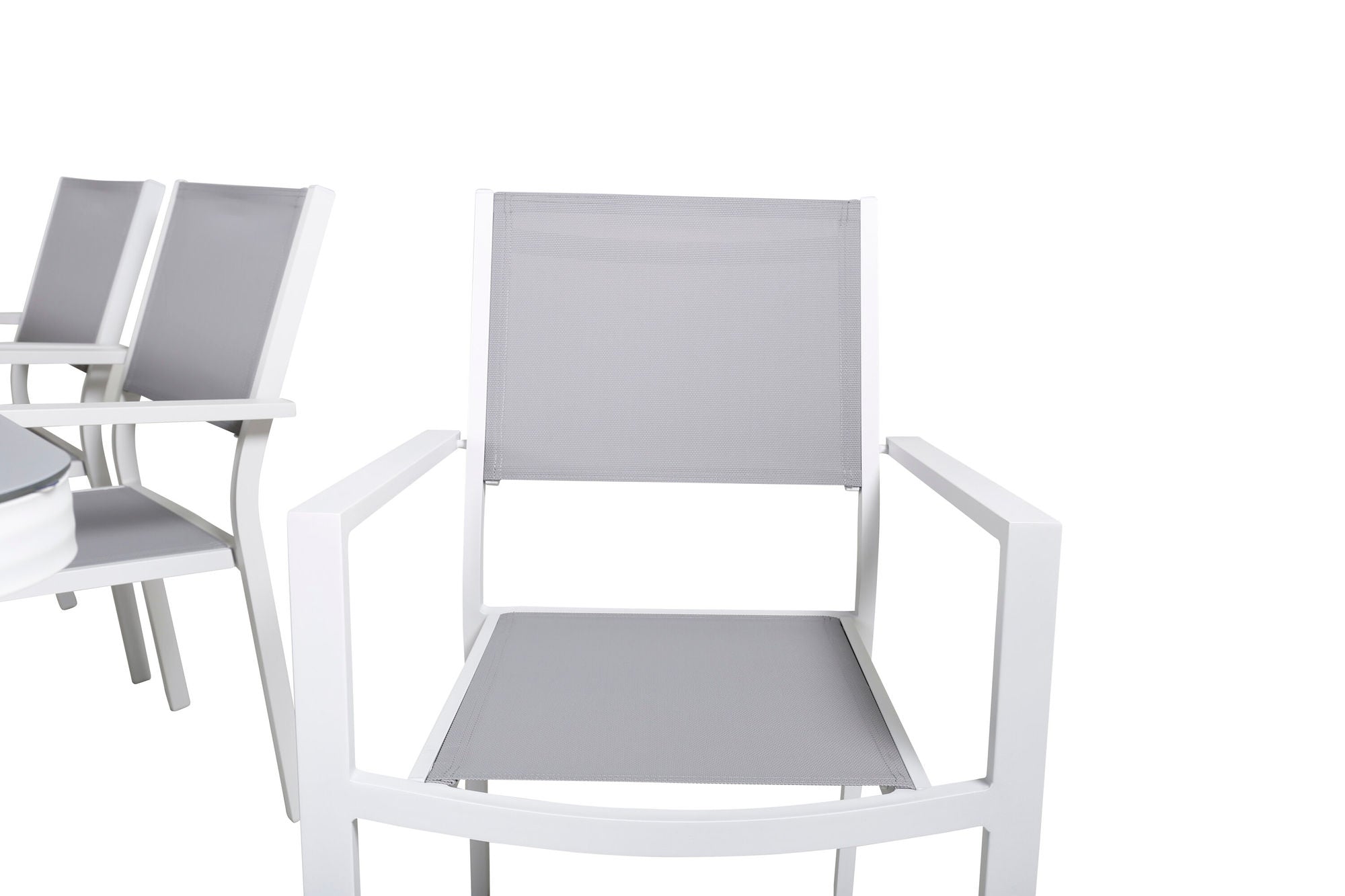 Venture Home Virya spisebord - White Alu / Grey Glass - big bord+Copacabana Stacking stol - White/Grey_6