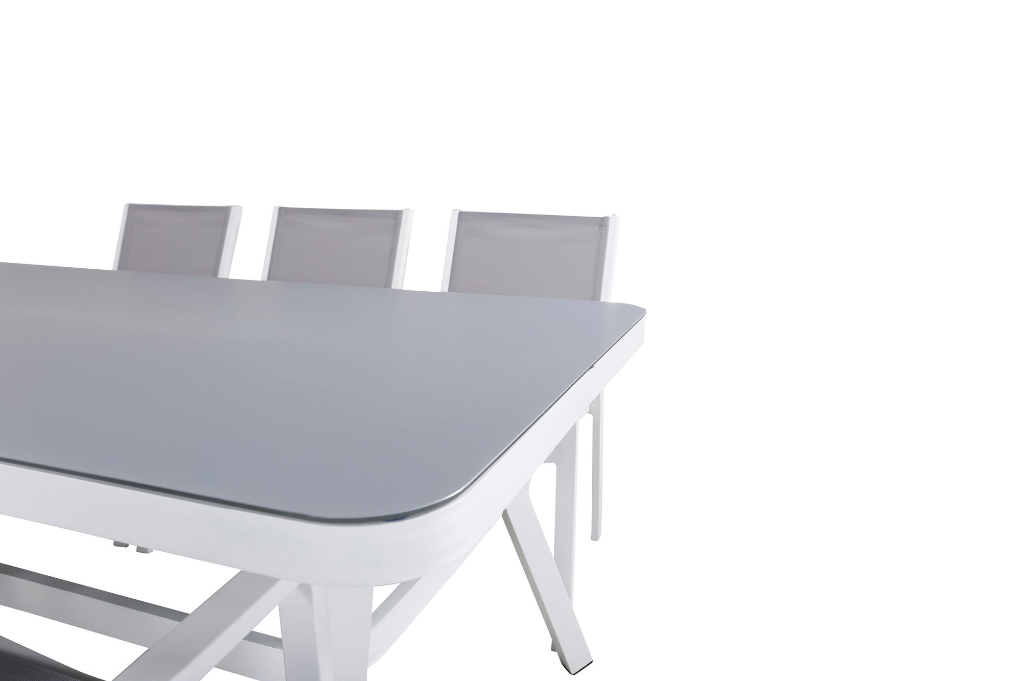 Venture Home Virya spisebord - White Alu / Grey Glass - big bord+Copacabana Stacking stol - White/Grey_6