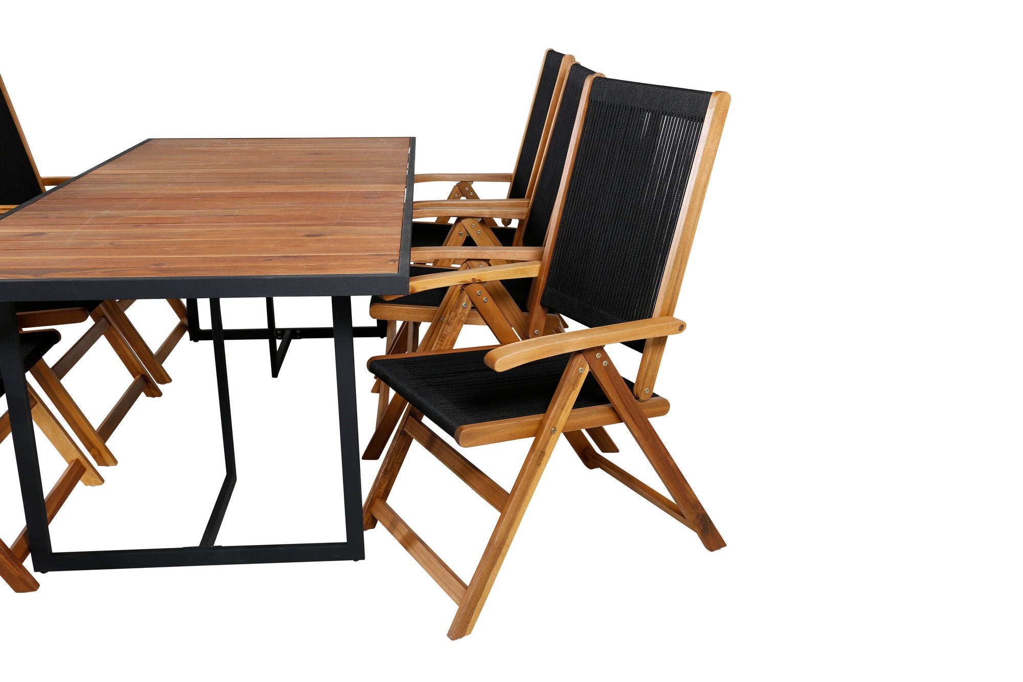 Venture Home Khung spisebord - Black Steel / Acacia (teklook) - 200*100cm+Little John foldable stol - Rope / Acacia_6