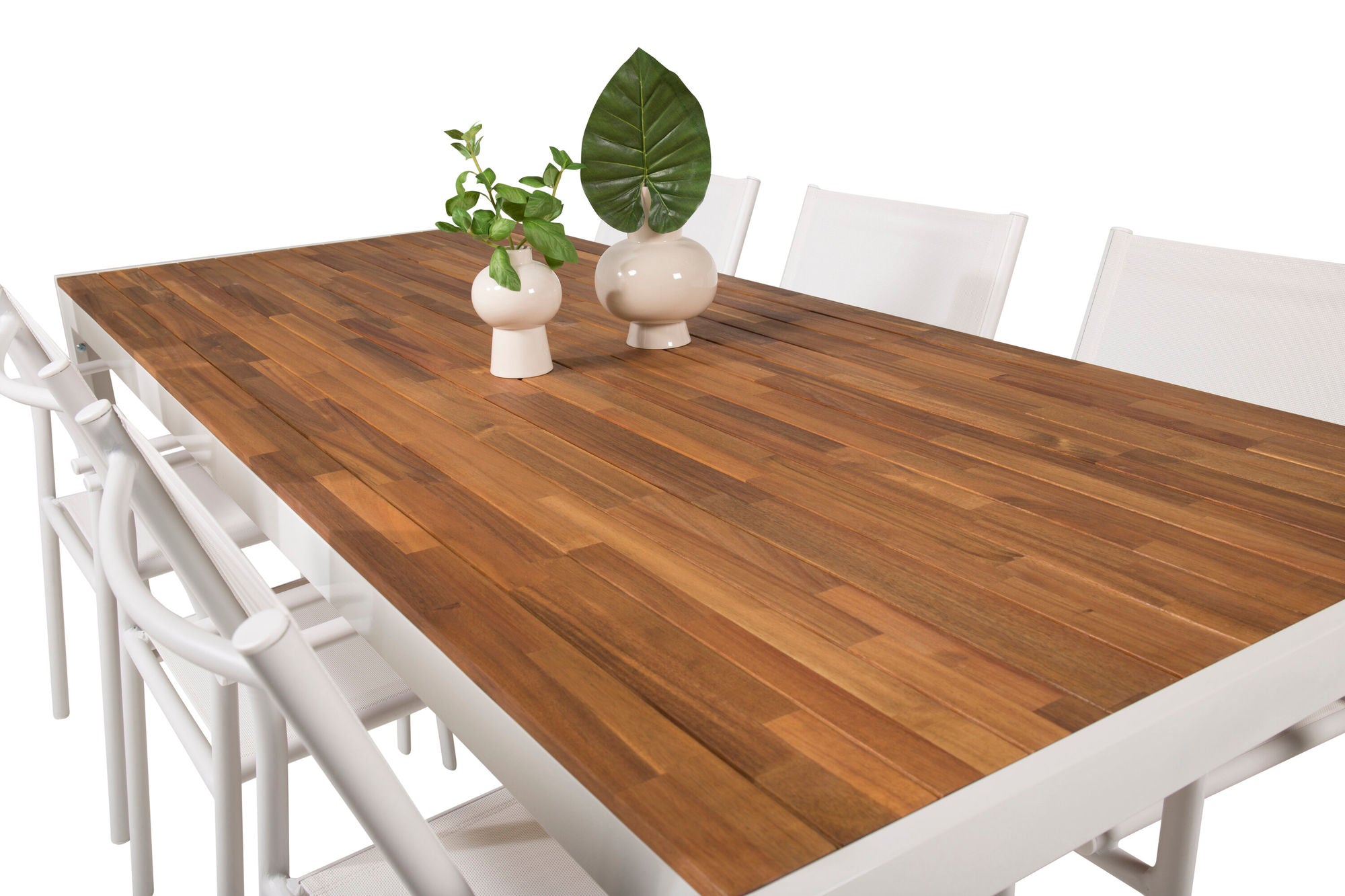 Venture Home Bois spisebord 200*100cm - White Alu / Acacia +Santorini Arm stol (Stackable) - White Alu / White Textilene_6