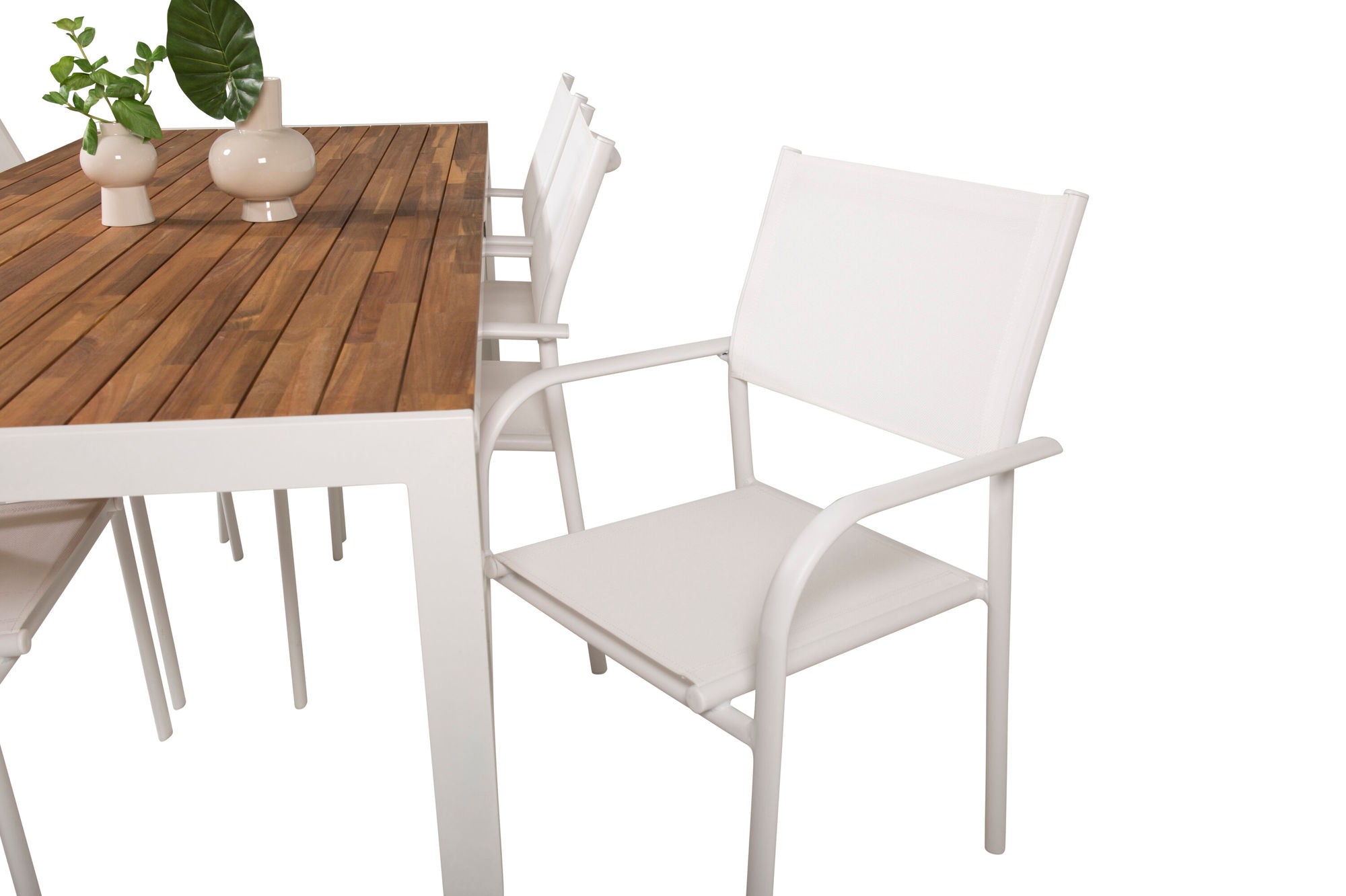 Venture Home Bois spisebord 200*100cm - White Alu / Acacia +Santorini Arm stol (Stackable) - White Alu / White Textilene_6