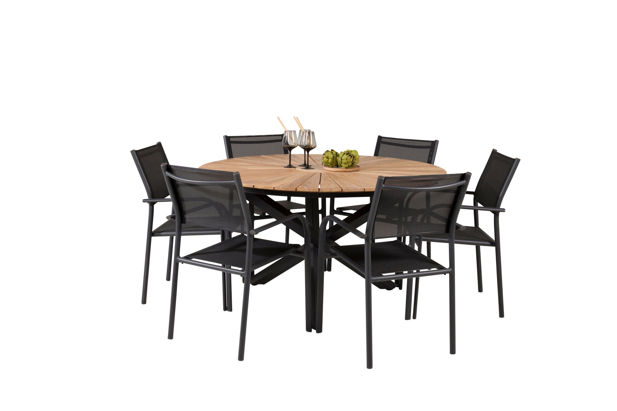 Venture Home Mexico spisebord ø140 - Black / Teak+Santorini Arm stol (Stackable) - Black