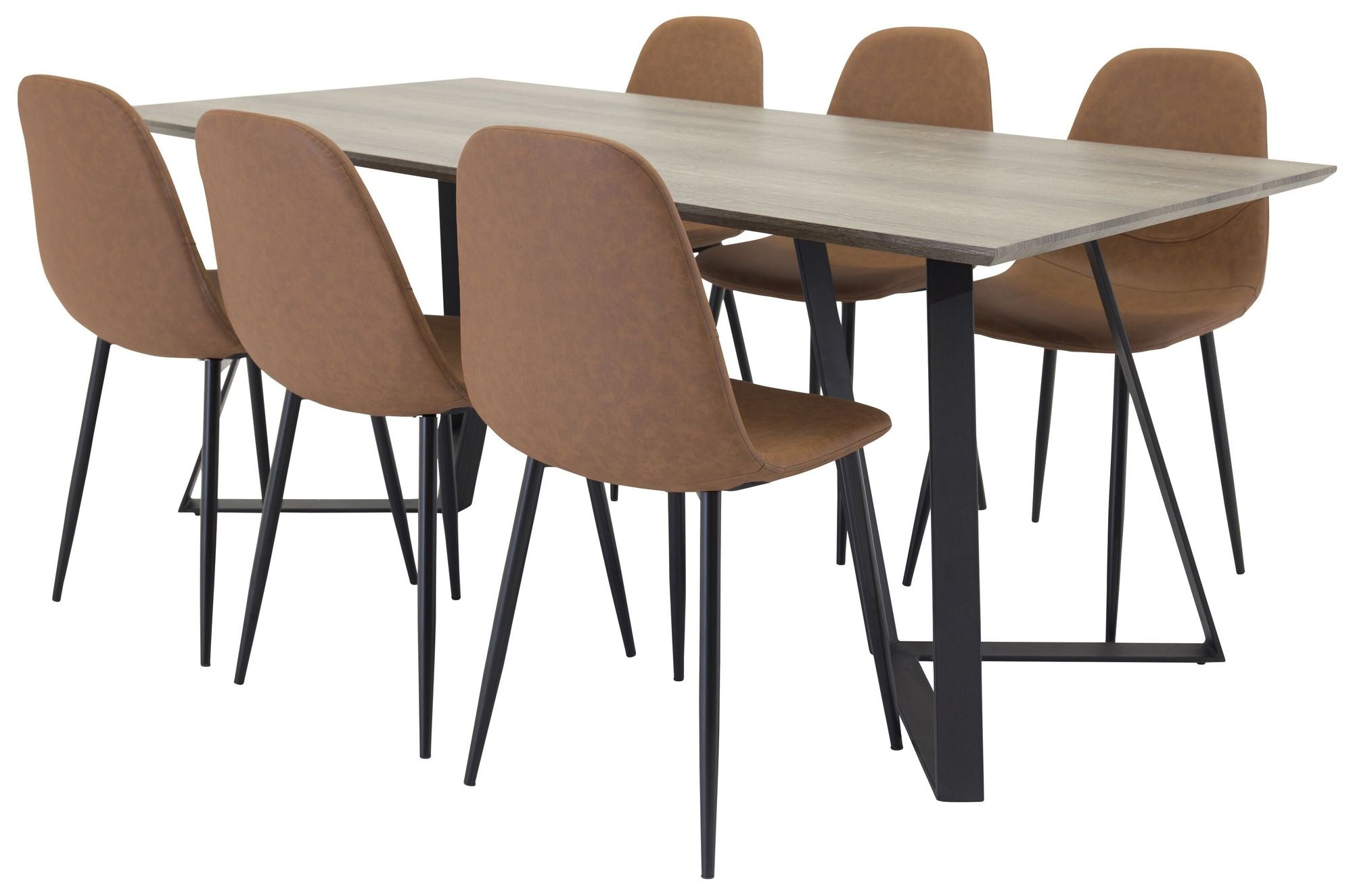 Venture Home Marina spisebord - Grey wood / black (1) + Polar Spisebordsstol - Cognac / Blac