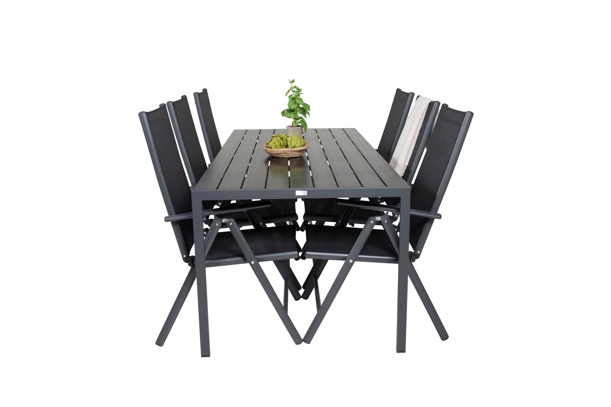 Venture Home Break spisebord - 205*90 - Black Alu / Black Aintwood+Break 5:pos stol - Bl