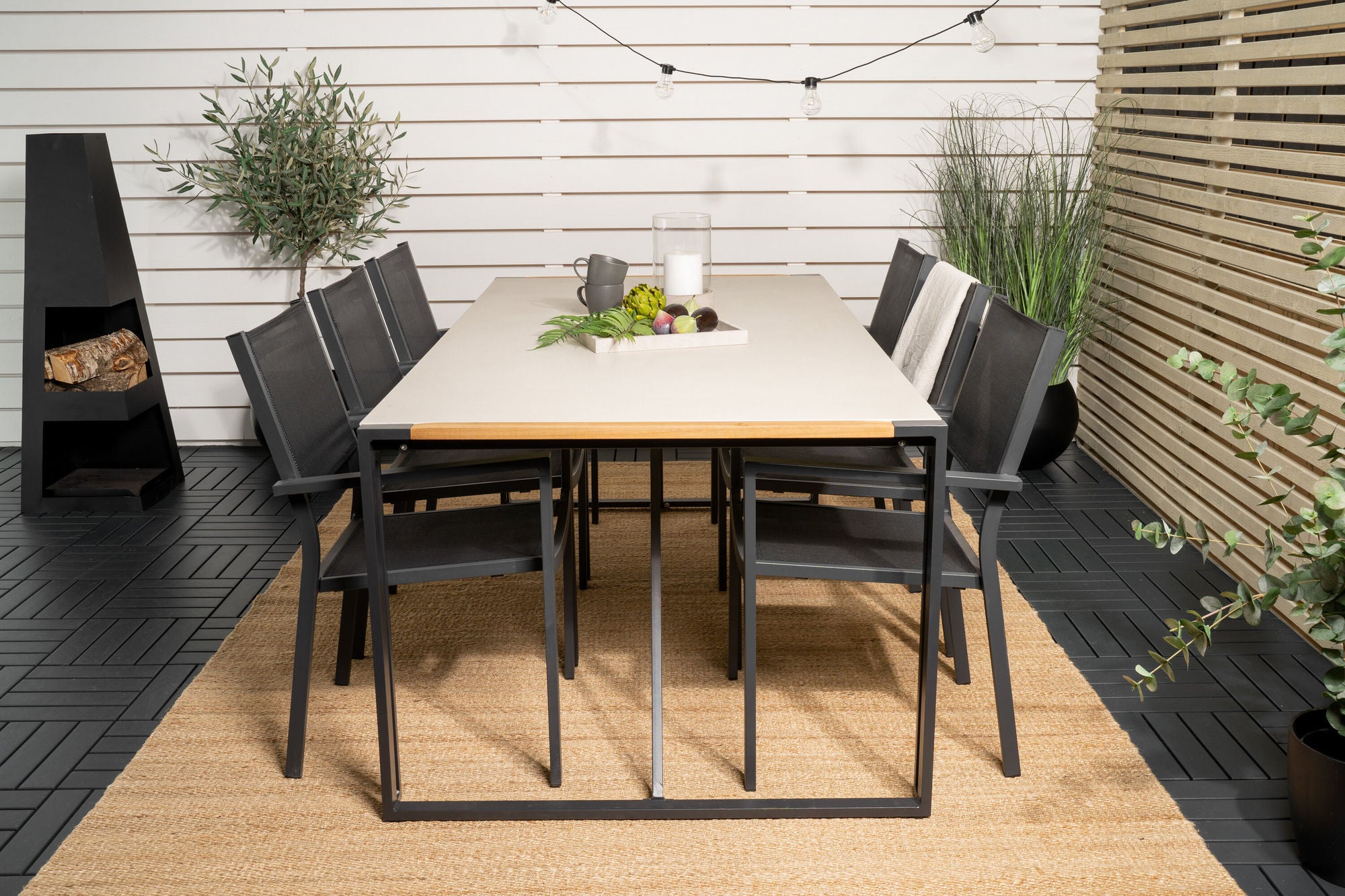 Venture Home Texas spisebord 200*100 - Black Alu / Teak / Grey Spray stone+Copacabana Arm
