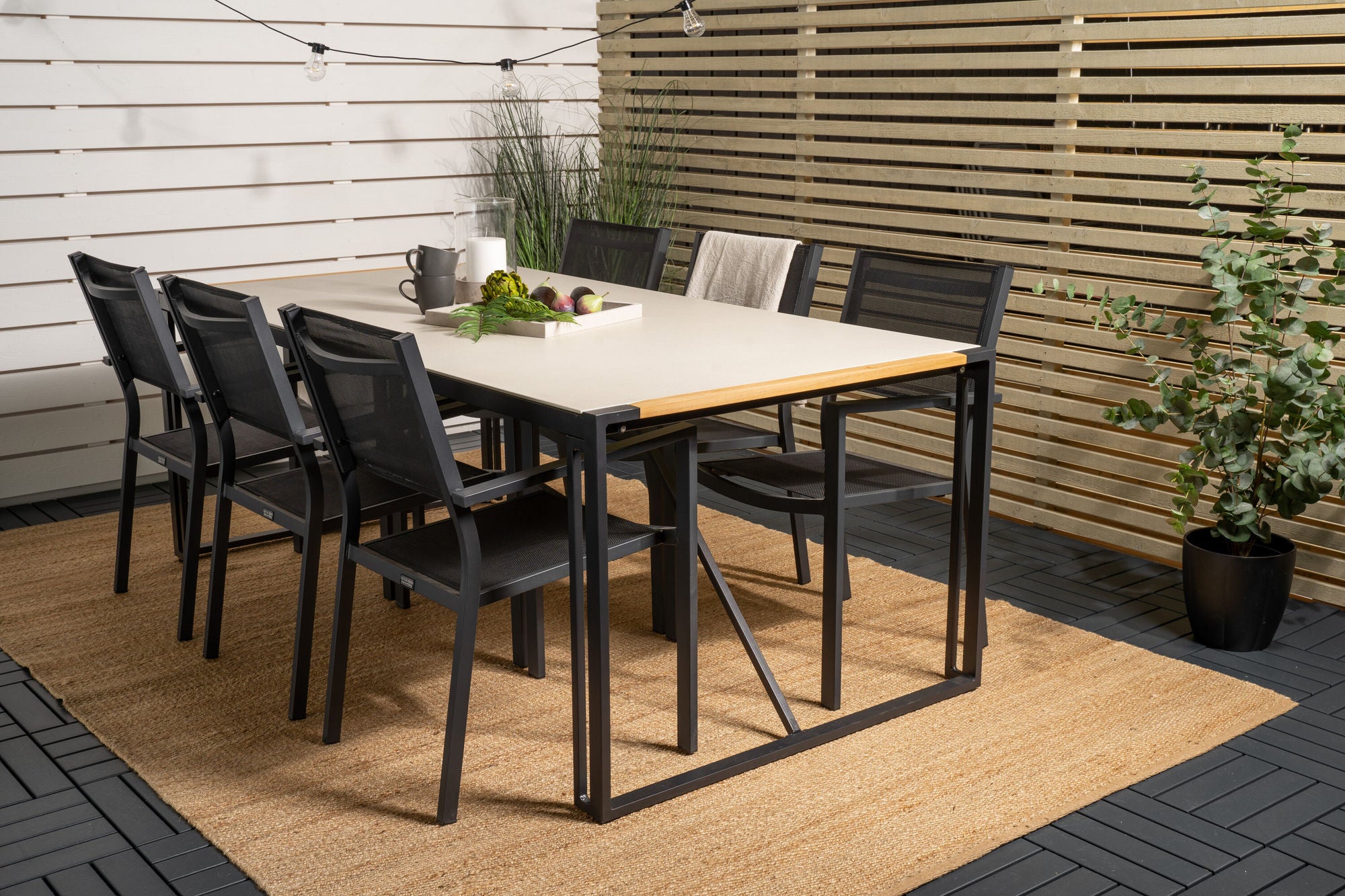 Venture Home Texas spisebord 200*100 - Black Alu / Teak / Grey Spray stone+Copacabana Arm