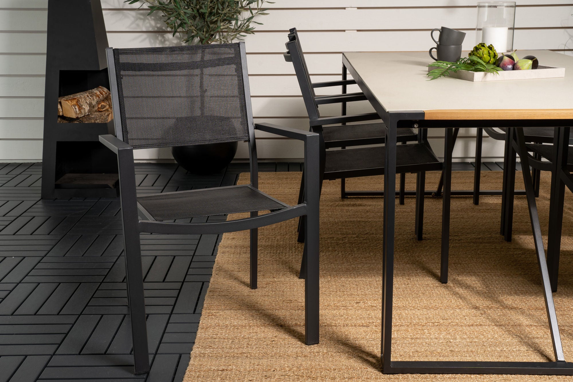 Venture Home Texas spisebord 200*100 - Black Alu / Teak / Grey Spray stone+Copacabana Arm