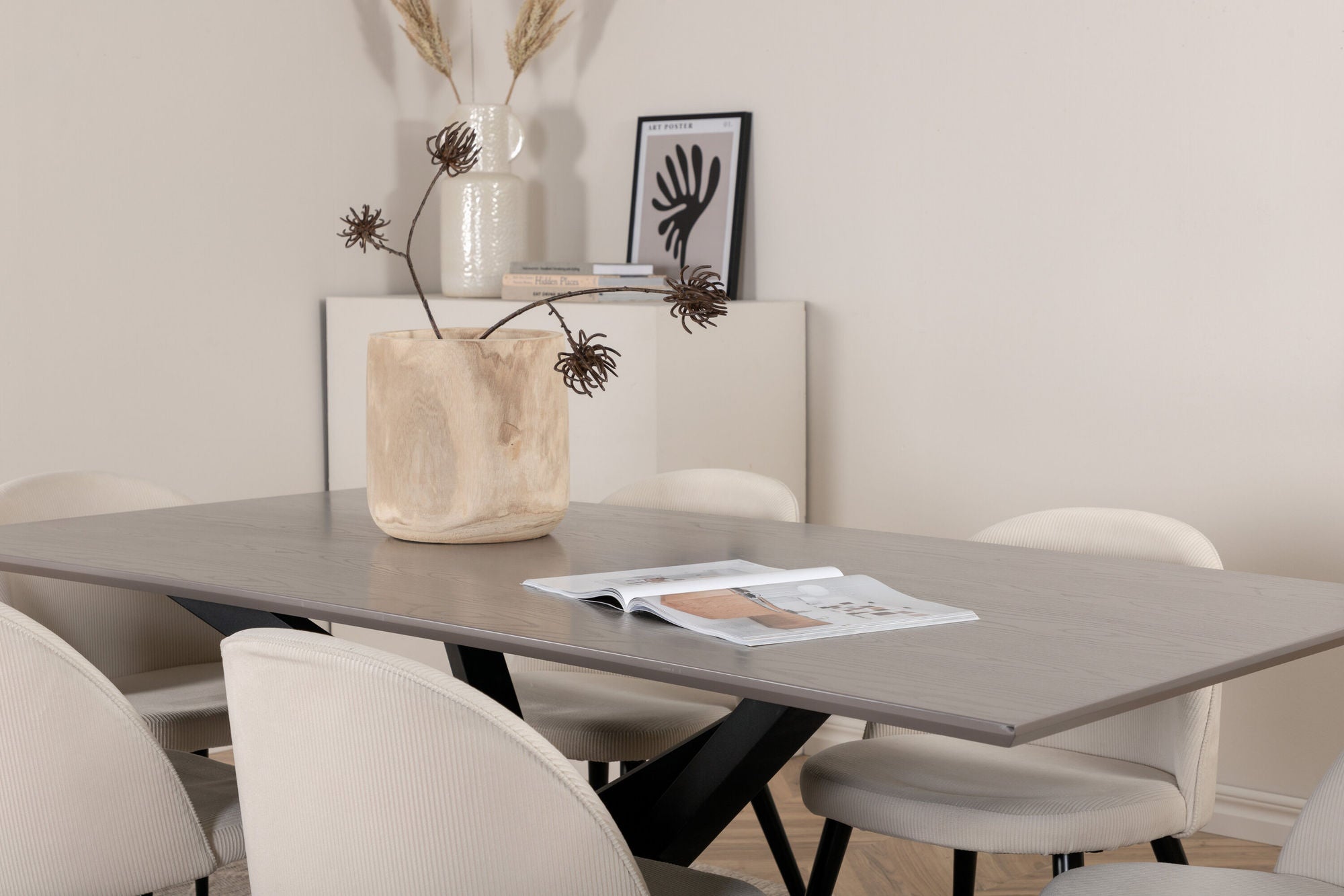 Venture Home Piazza spisebord - Black / Grey Veneer+Velvet Spisebordsstol Corduroy - Beige / Black_6