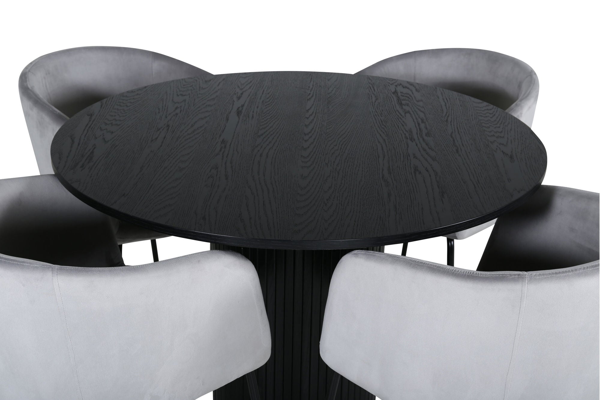 Venture Home Bianca rund spisebord - Black / Black Veneer+Berit stol - Black / Light Grey Velvet_4