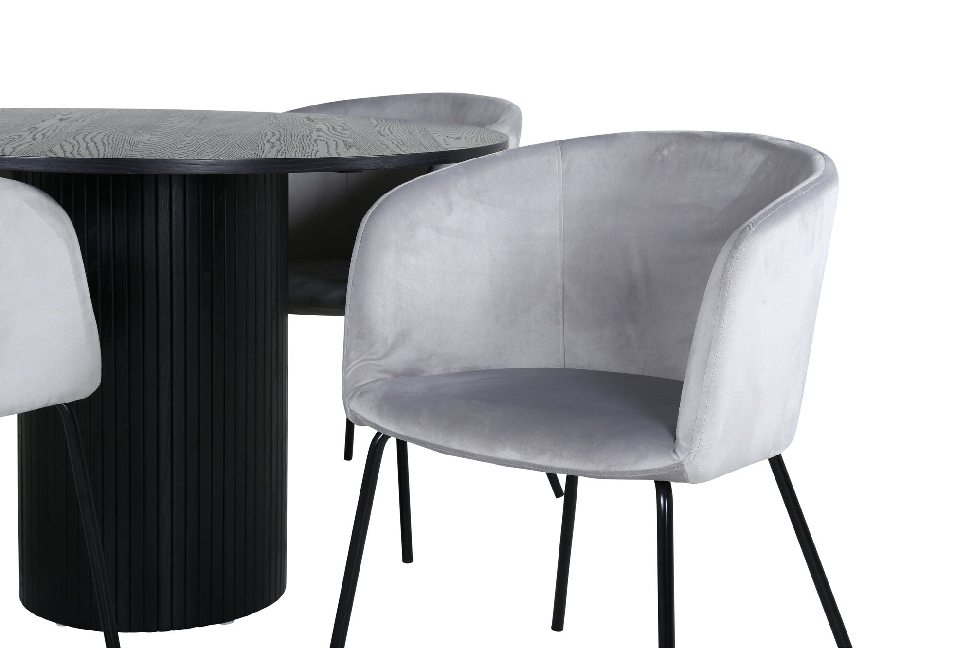 Venture Home Bianca rund spisebord - Black / Black Veneer+Berit stol - Black / Light Grey Velvet_4