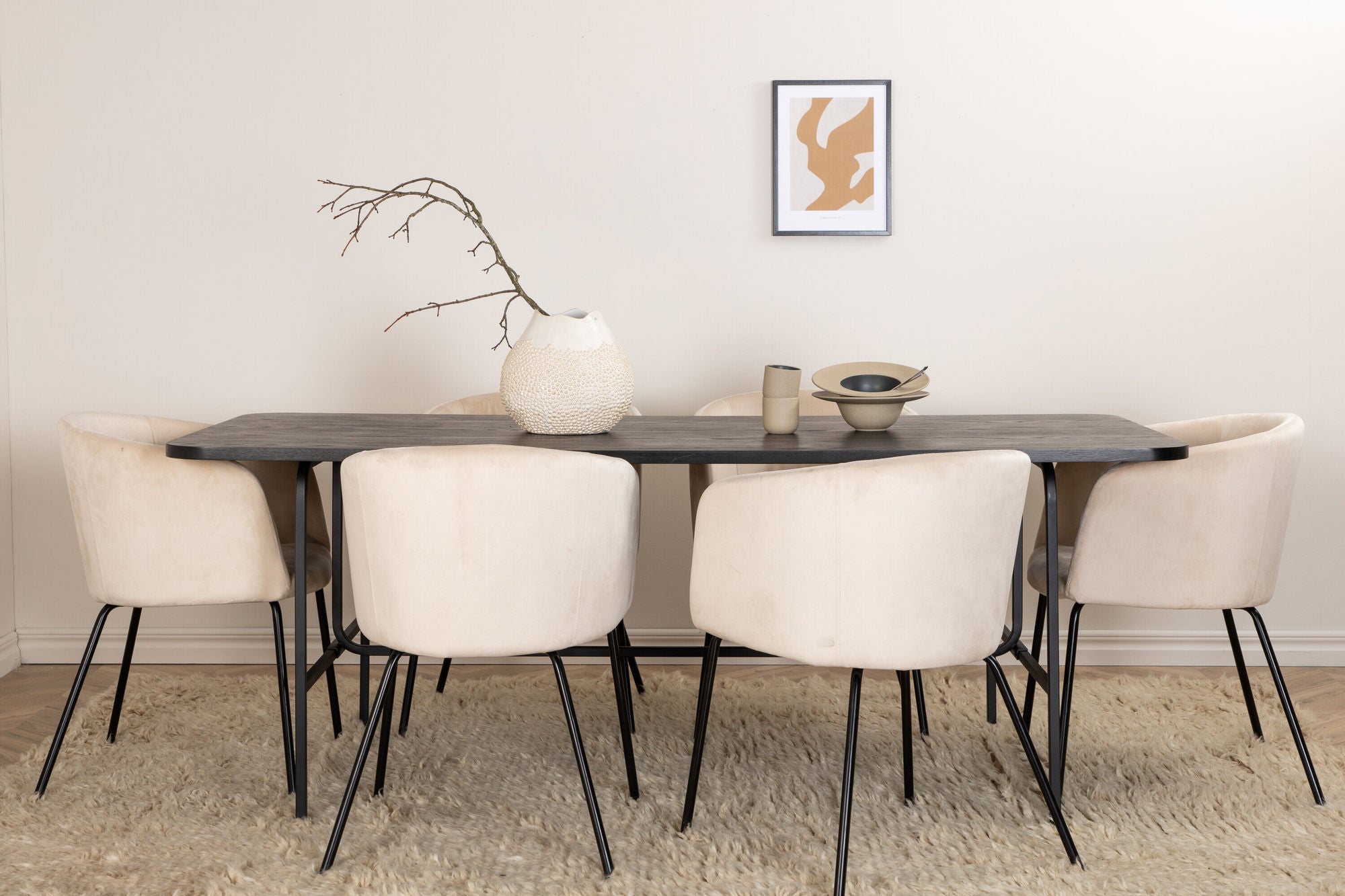 Venture Home Uno spisebord - Black / Black Veneer+Berit stol - Black / Beige Velvet_6