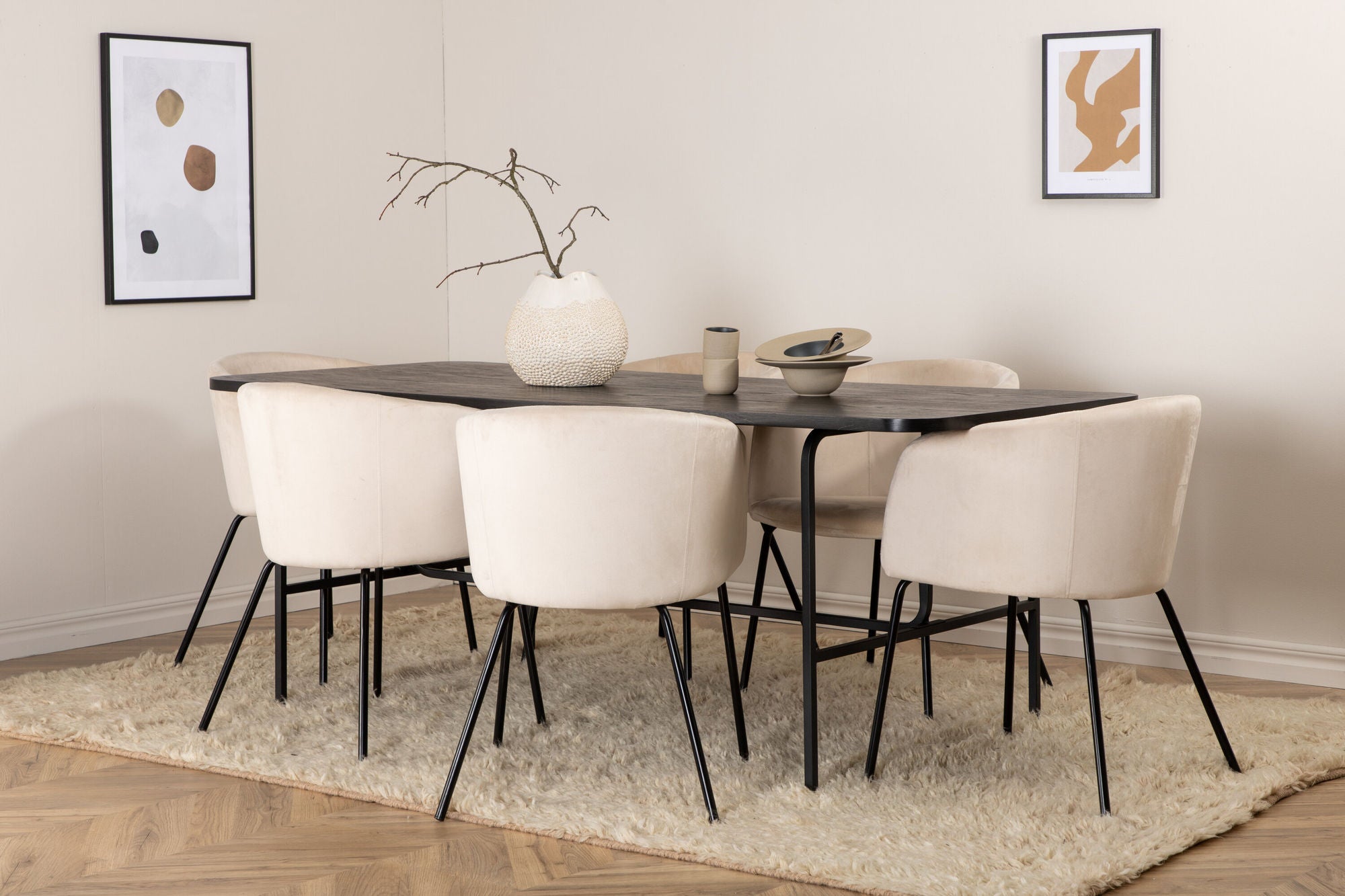 Venture Home Uno spisebord - Black / Black Veneer+Berit stol - Black / Beige Velvet_6