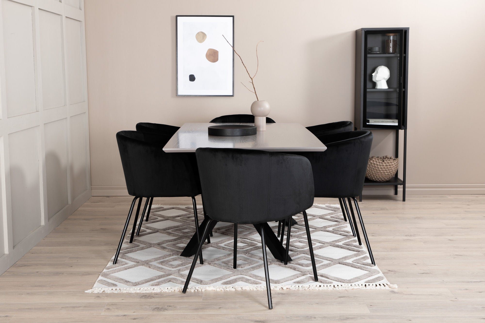 Venture Home Piazza spisebord , Black Grey Veneer+Berit stol , Black Black Velvet_6