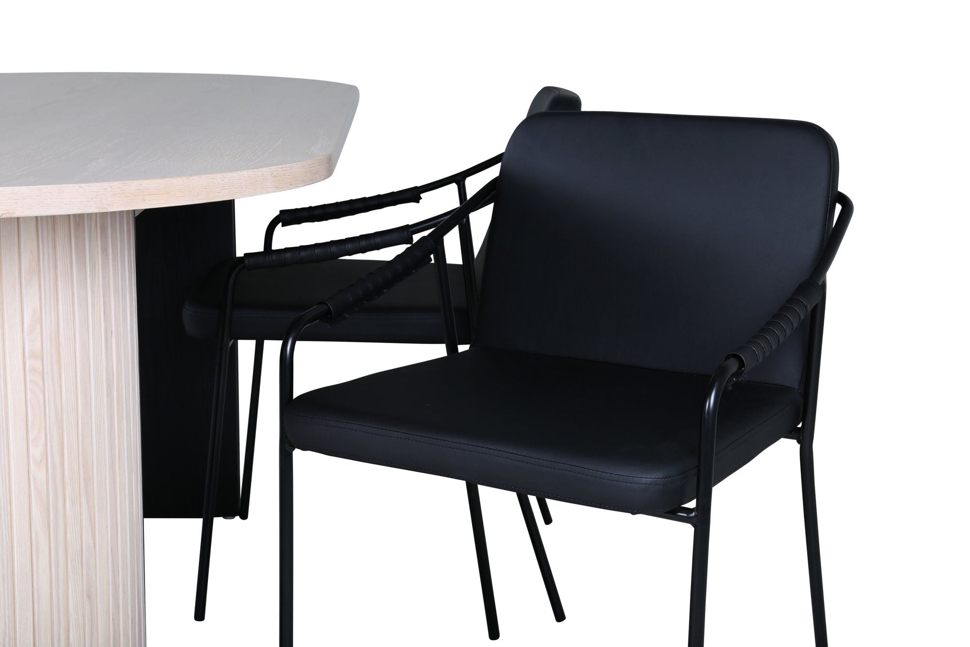 Venture Home Bianca Oval spisebord - White Wash / Black Veneer+Tvist stol - Black / Black PU_4