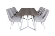 Venture Home Marina spisebord - Grey "oak" / White Legs +Velvet Deluxe Spisebordsstol - White Legs - Light Grey Fabric_6