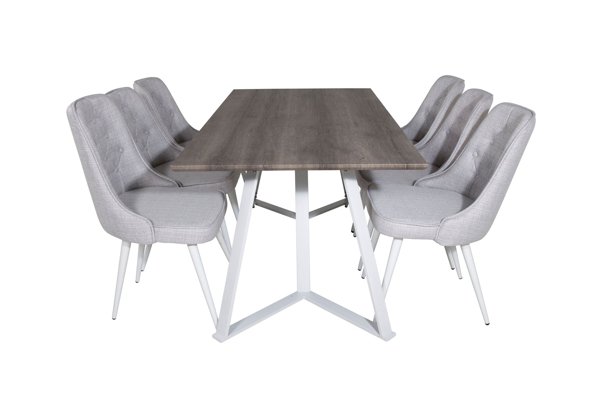 Venture Home Marina spisebord - Grey "oak" / White Legs +Velvet Deluxe Spisebordsstol - White Legs - Light Grey Fabric_6