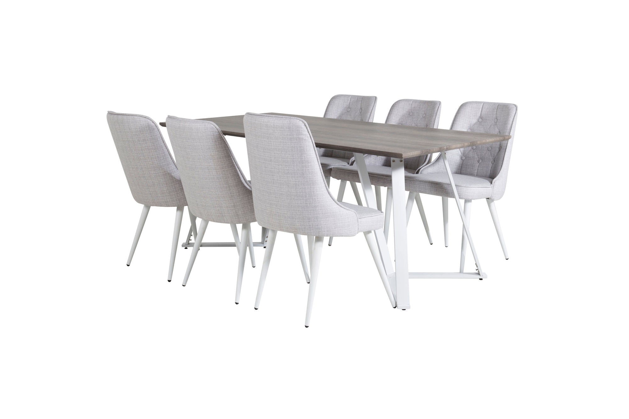 Venture Home Marina spisebord - Grey "oak" / White Legs +Velvet Deluxe Spisebordsstol - White Legs - Light Grey Fabric_6