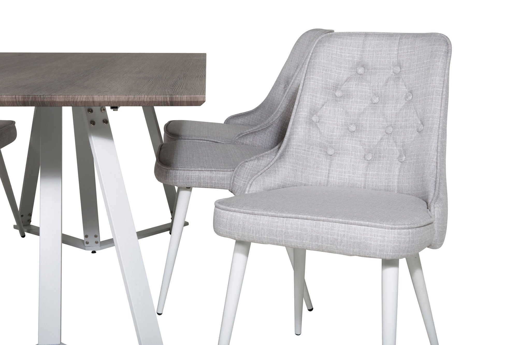 Venture Home Marina spisebord - Grey "oak" / White Legs +Velvet Deluxe Spisebordsstol - White Legs - Light Grey Fabric_6
