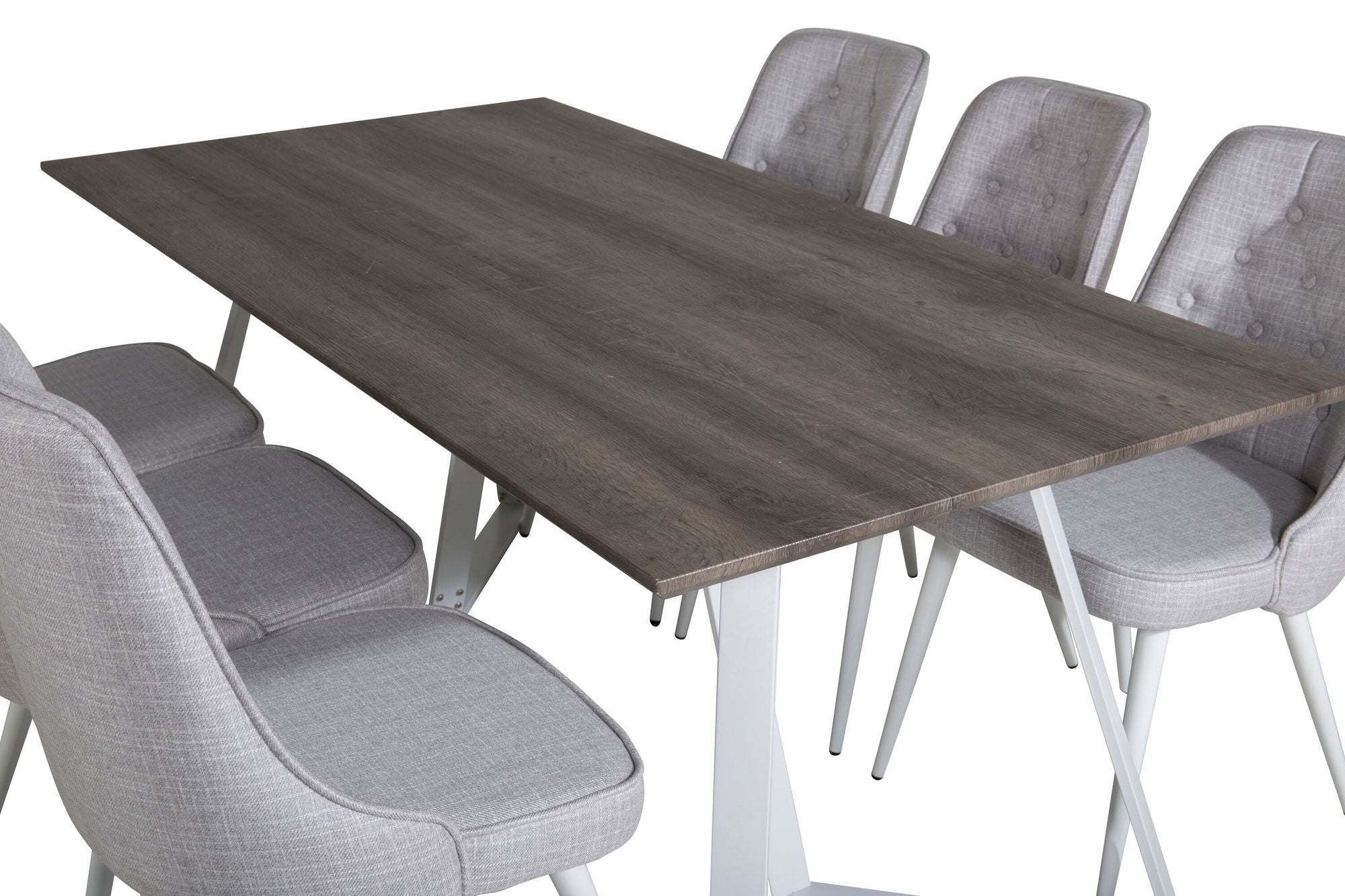 Venture Home Marina spisebord - Grey "oak" / White Legs +Velvet Deluxe Spisebordsstol - White Legs - Light Grey Fabric_6