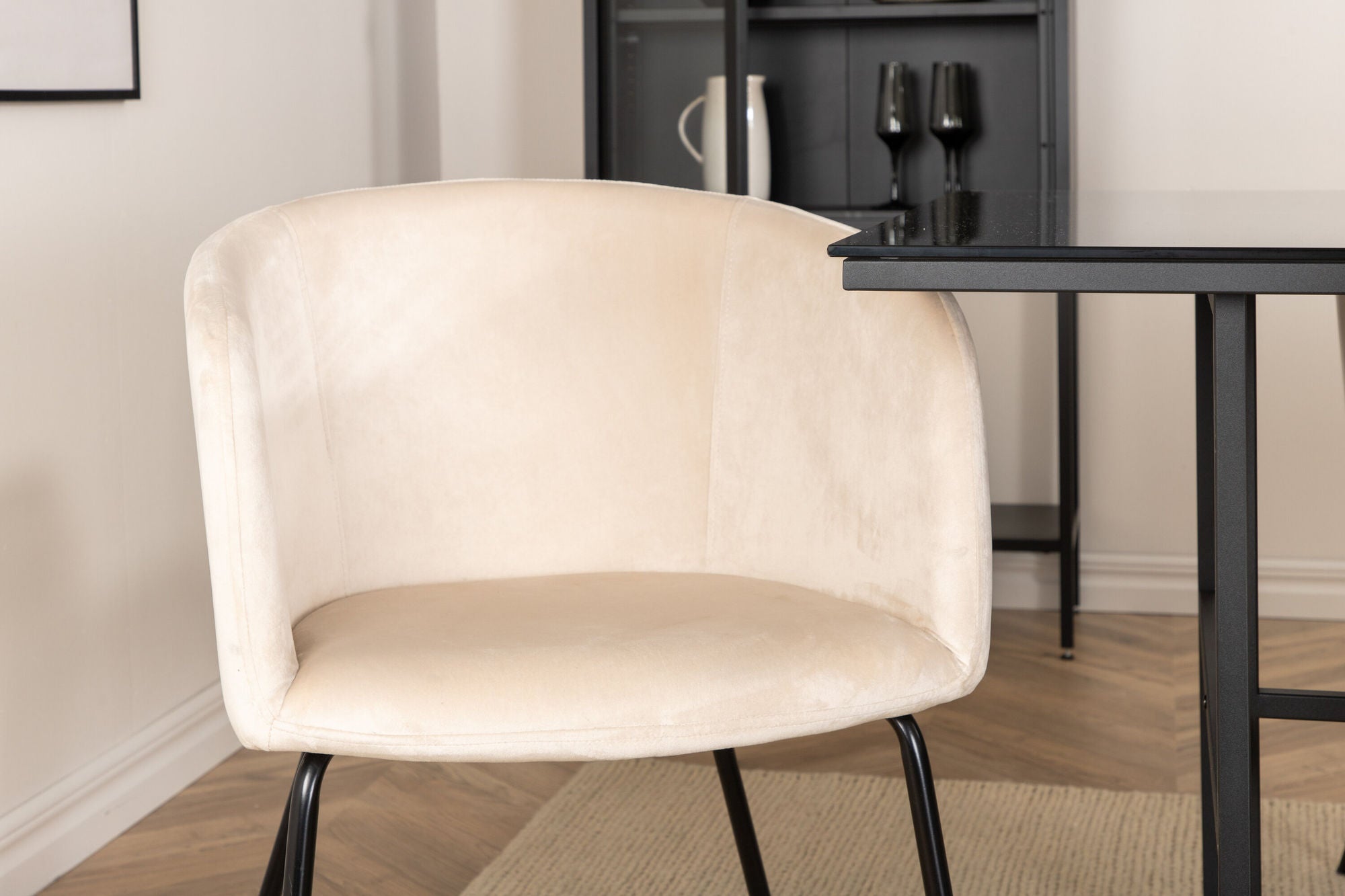 Venture Home Leif spisebord , Black Black smoked smoked Glass+Berit stol , Black Beige Velvet_6
