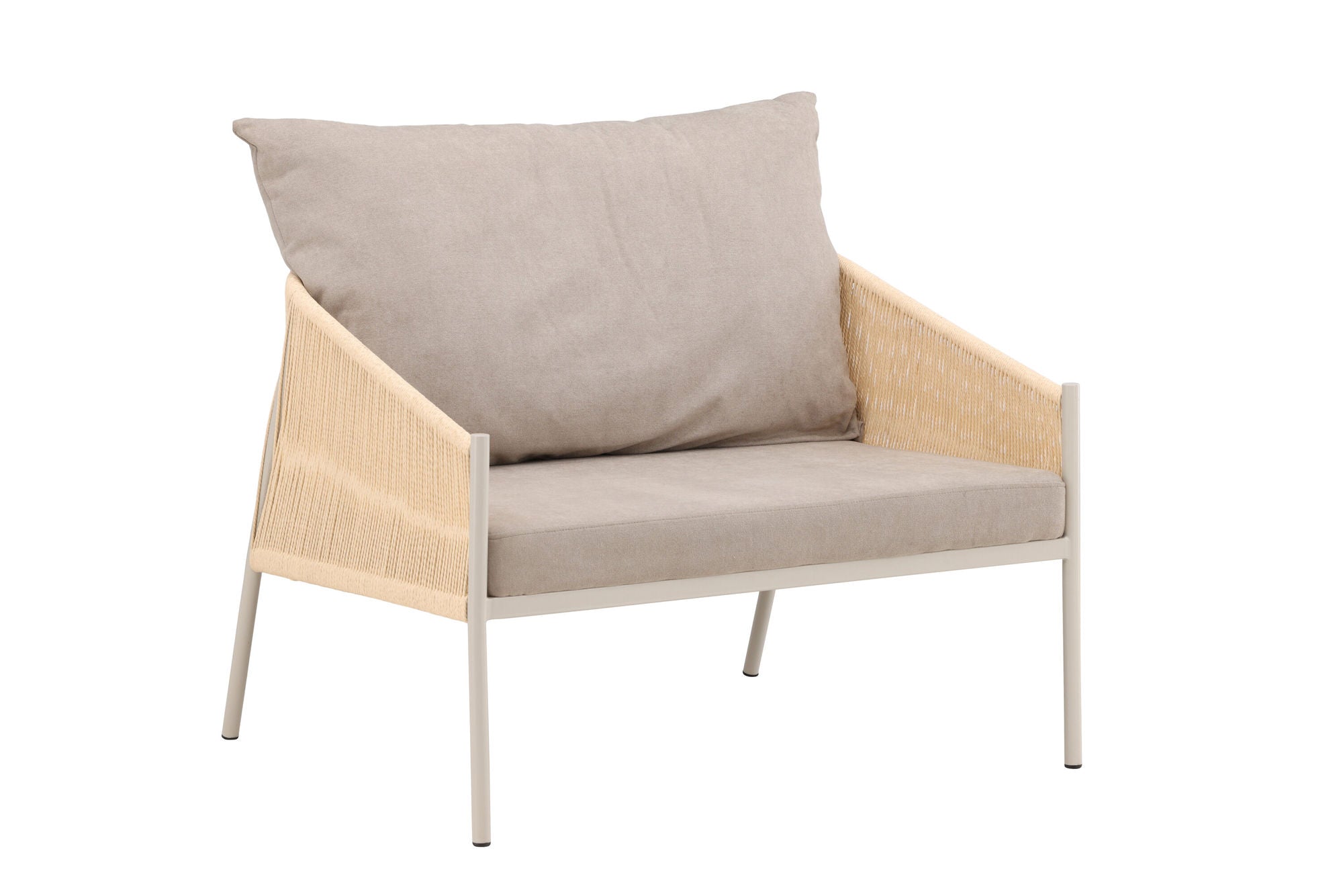 Vind Louie Lounge stol - Beige Steel Frame / Rope Beige Linen Fabric