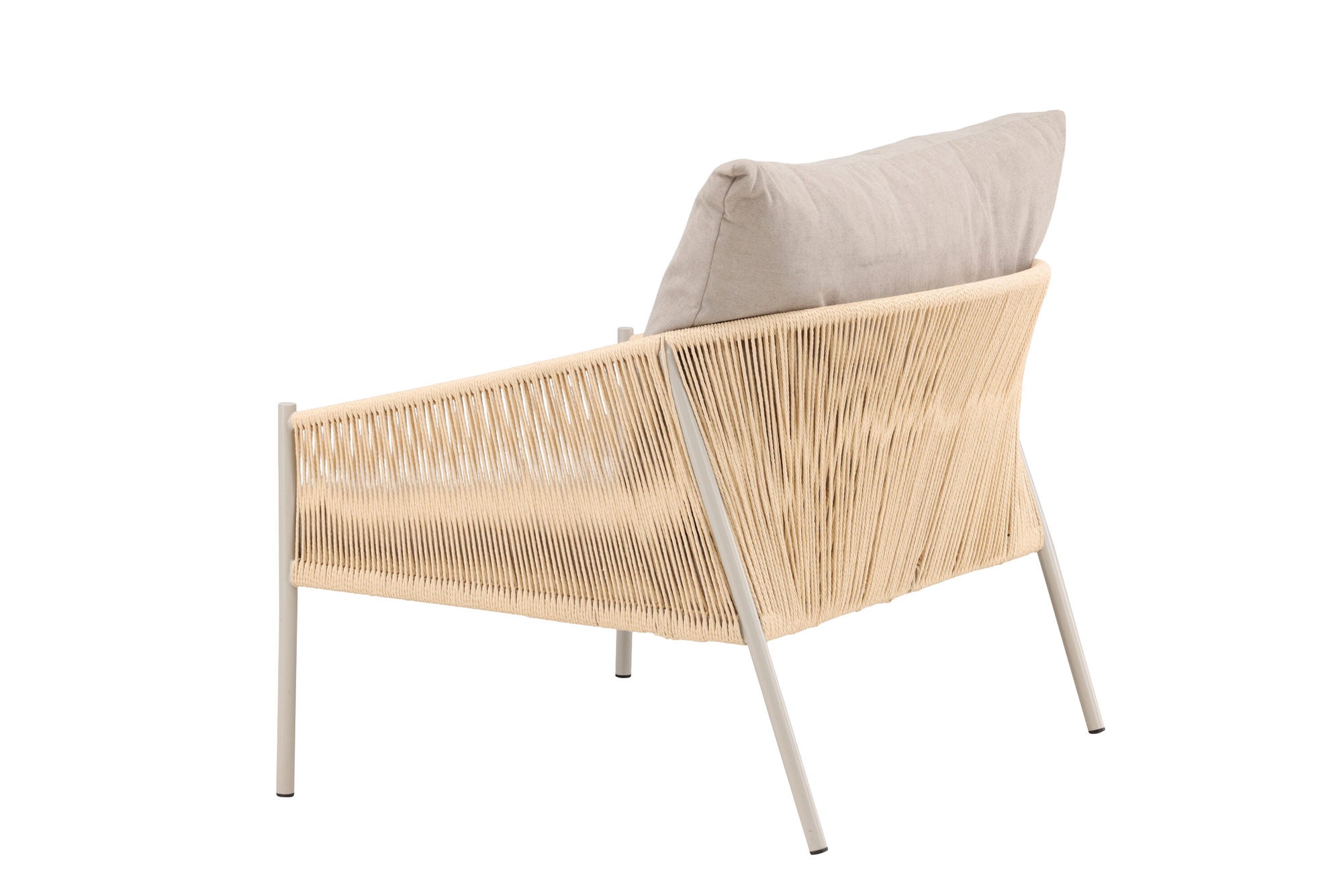 Vind Louie Lounge stol - Beige Steel Frame / Rope Beige Linen Fabric