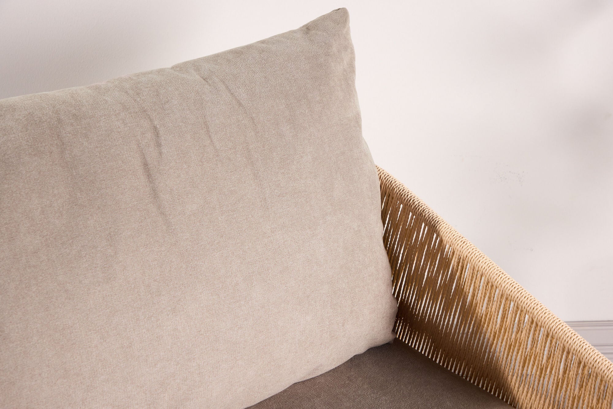Vind Louie Lounge stol - Beige Steel Frame / Rope Beige Linen Fabric