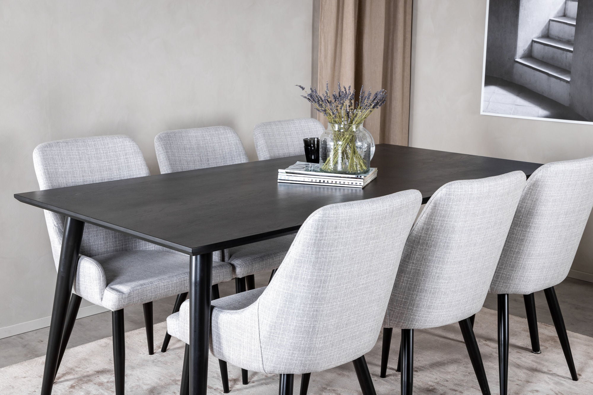 Venture Home Dipp spisebord - 180*90cm - Black Veneer / all black legs +Plaza Dining cha