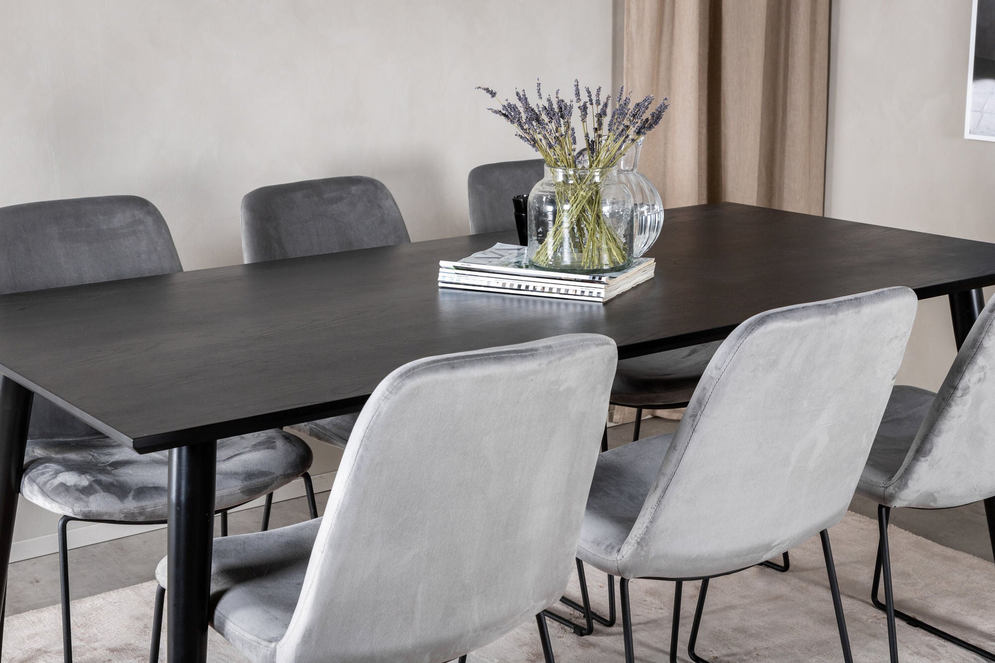 Venture Home Dipp spisebord - 180*90cm - Black Veneer / all black legs +Muce Dining Cha