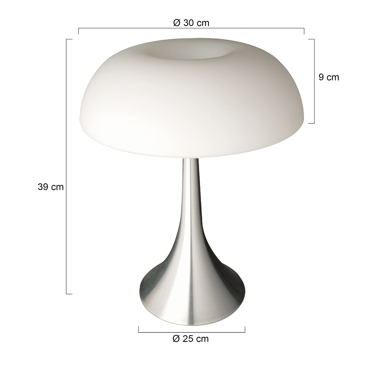 Bordlampe Ancilla 5557ST – stilfuld stållampe med hvidt glas