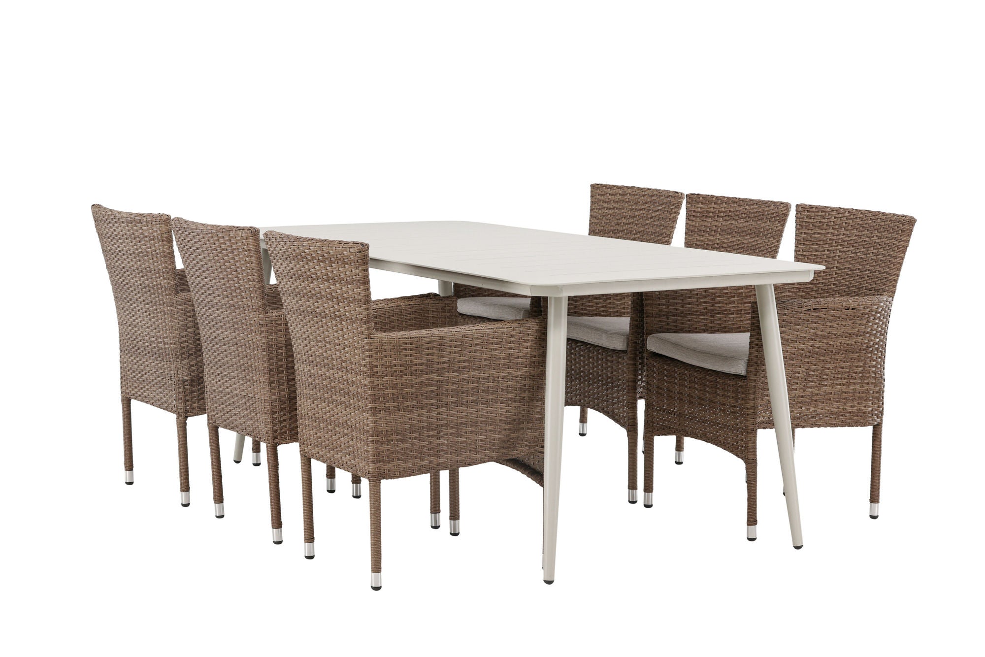 Venture Home Lina spisebord - Beige - 200*90 +Malina Diningchair Alumnium - Nature / Wicker _6