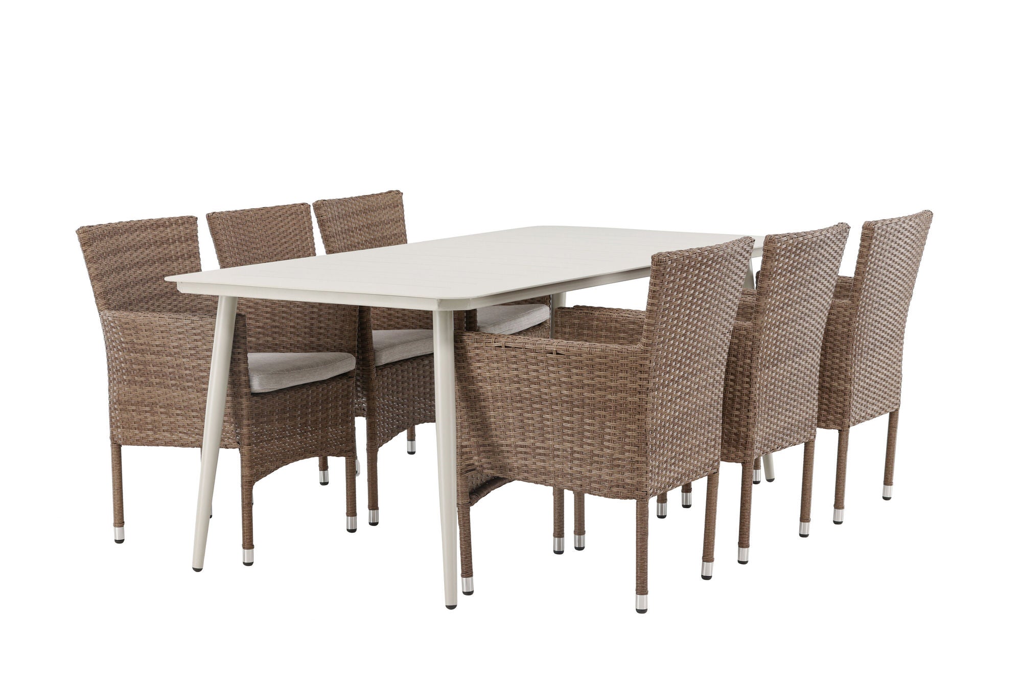 Venture Home Lina spisebord - Beige - 200*90 +Malina Diningchair Alumnium - Nature / Wicker _6