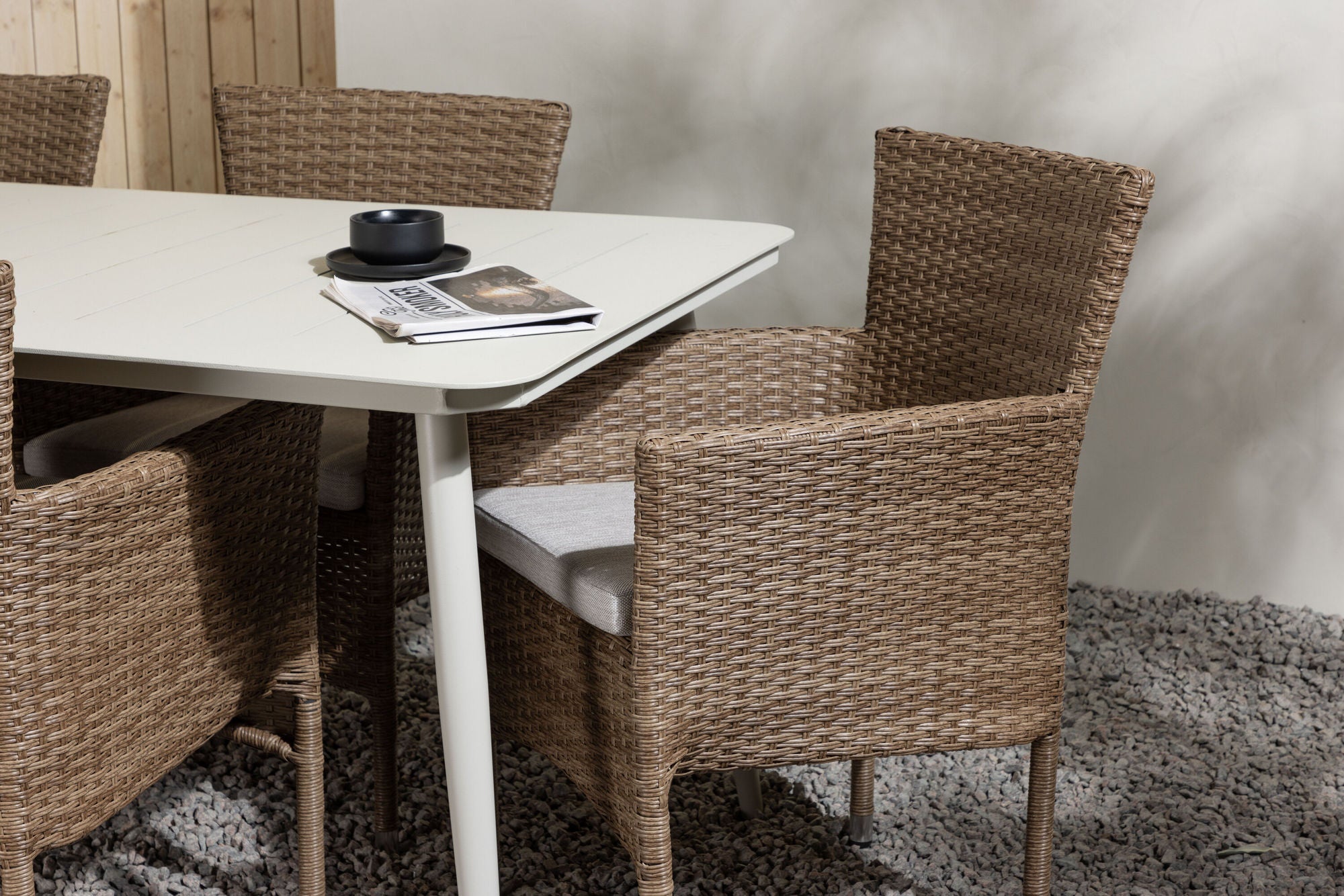 Venture Home Lina spisebord - Beige - 200*90 +Malina Diningchair Alumnium - Nature / Wicker _6