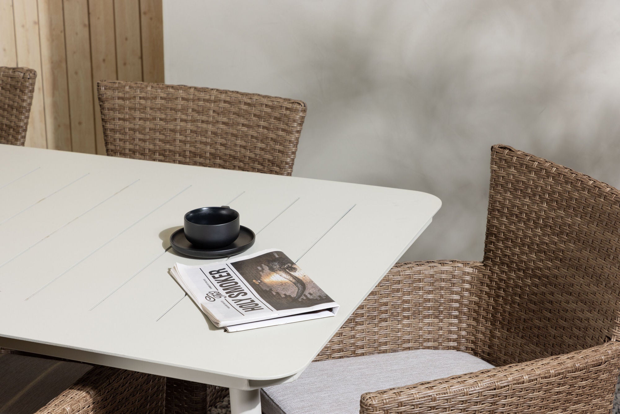 Venture Home Lina spisebord - Beige - 200*90 +Malina Diningchair Alumnium - Nature / Wicker _6