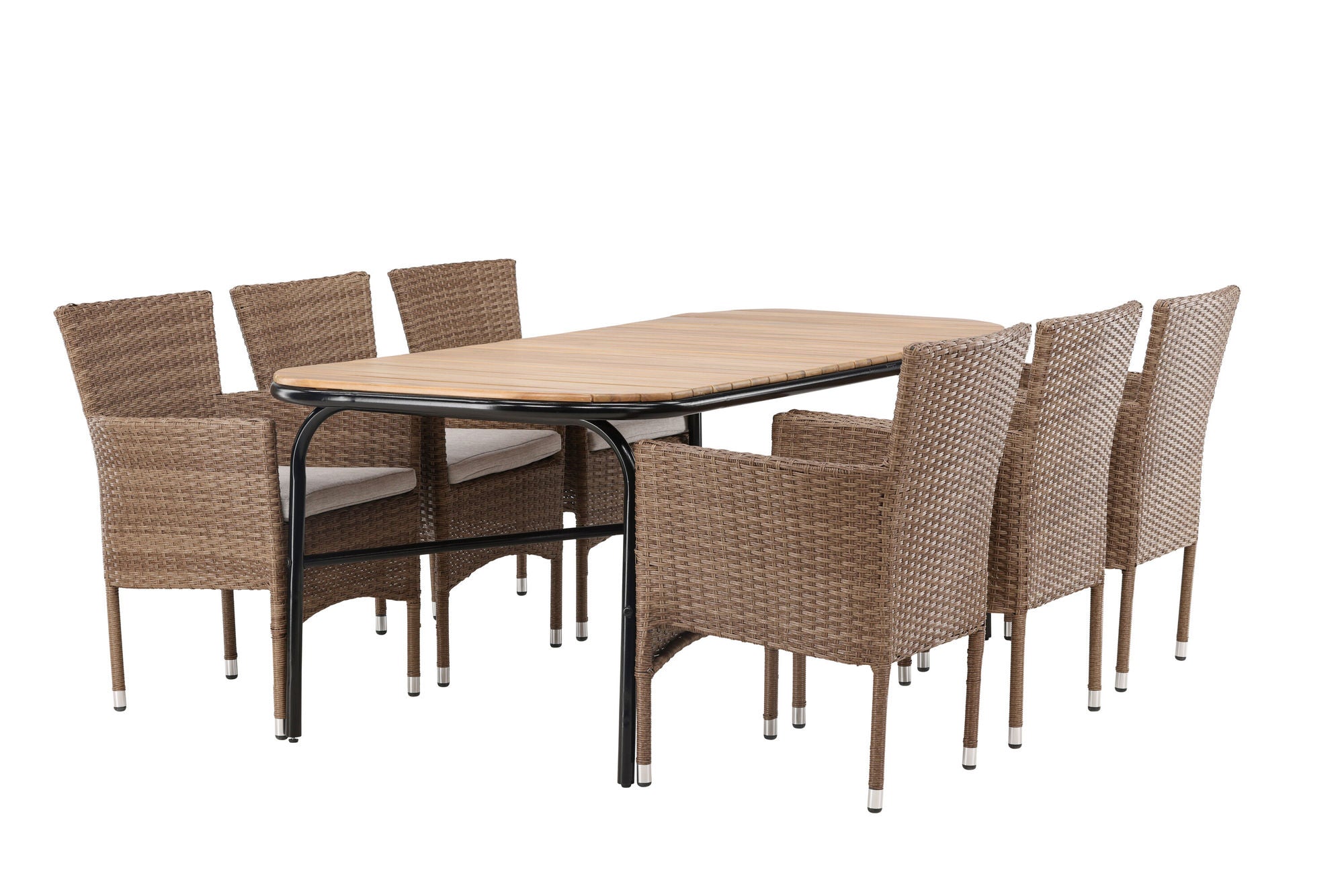 Venture Home Holmbeck Diningbord Steel - Black / Rectangular 90*200*75 +Malina Diningchair Alumnium - Nature / Wicker _6