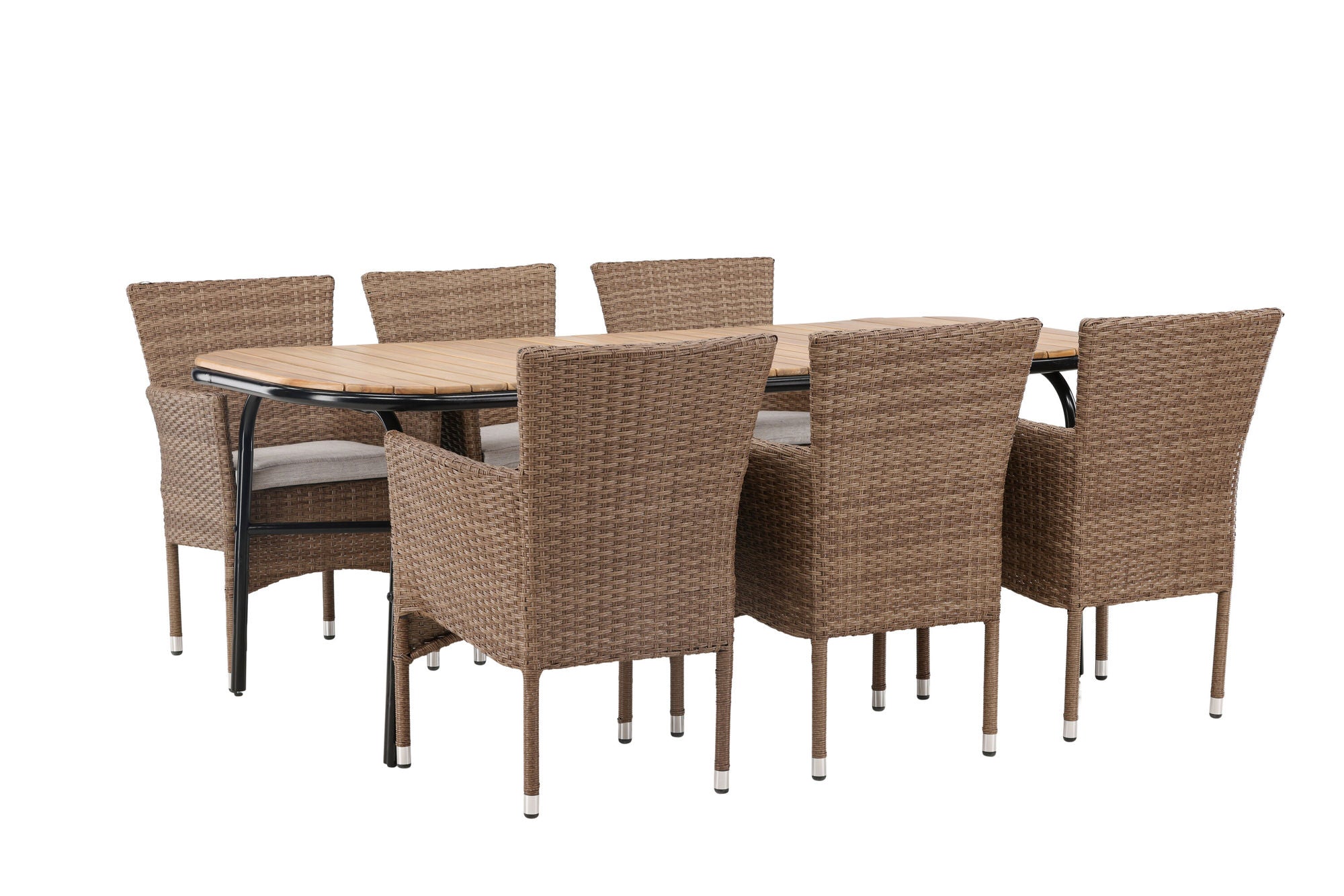 Venture Home Holmbeck Diningbord Steel - Black / Rectangular 90*200*75 +Malina Diningchair Alumnium - Nature / Wicker _6