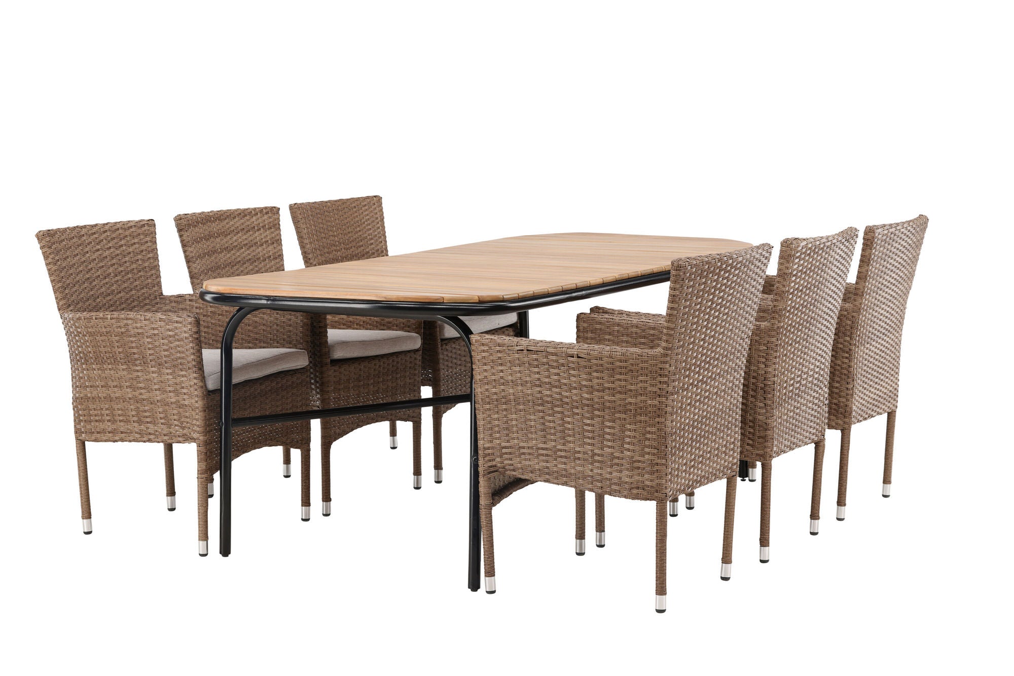 Venture Home Holmbeck Diningbord Steel - Black / Rectangular 90*200*75 +Malina Diningchair Alumnium - Nature / Wicker _6