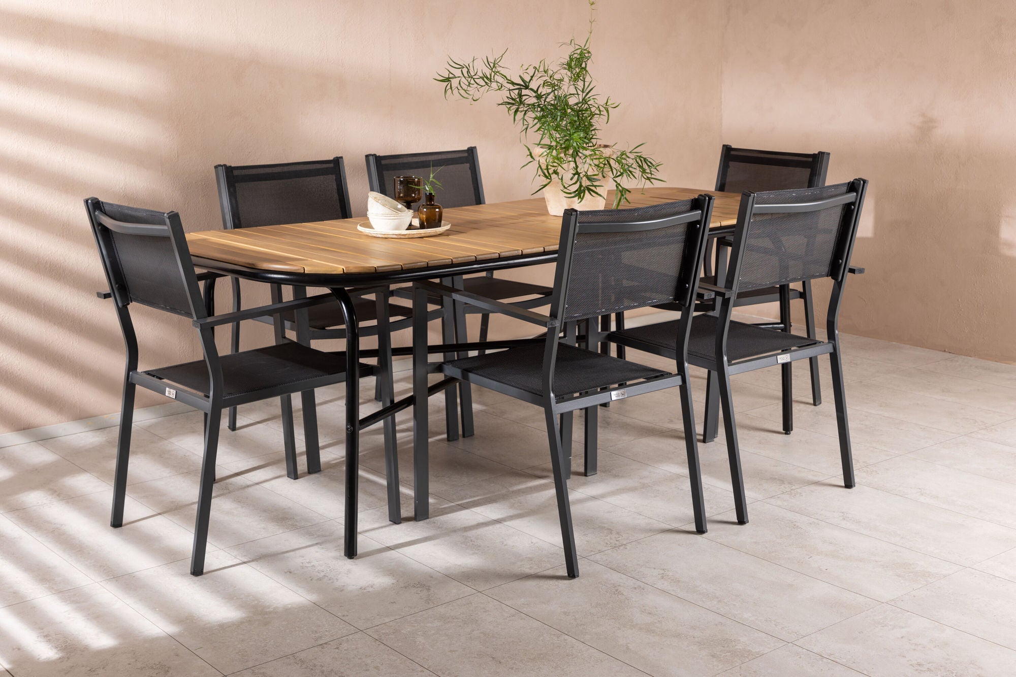 Venture Home Holmbeck Diningbord Steel - Black / Rectangular 90*200*75 +Copacabana Stacking stol - Black/Black - Ersätter 4131-408 _6