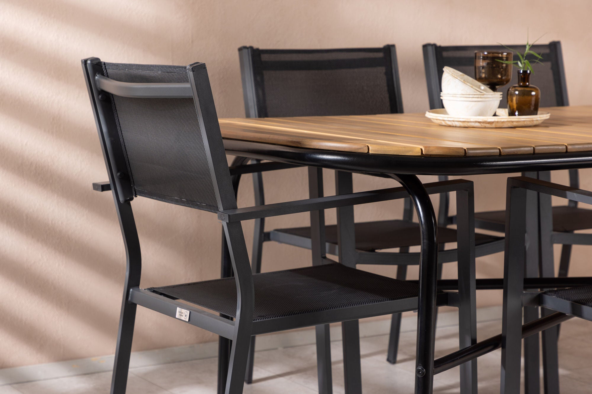 Venture Home Holmbeck Diningbord Steel - Black / Rectangular 90*200*75 +Copacabana Stacking stol - Black/Black - Ersätter 4131-408 _6