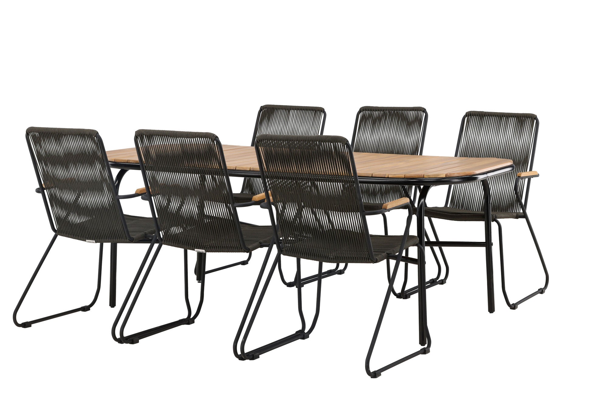 Venture Home Holmbeck Diningbord Steel - Black / Rectangular 90*200*75 +Bois Diningchair Steel - Black / Dark Grey Rope _6