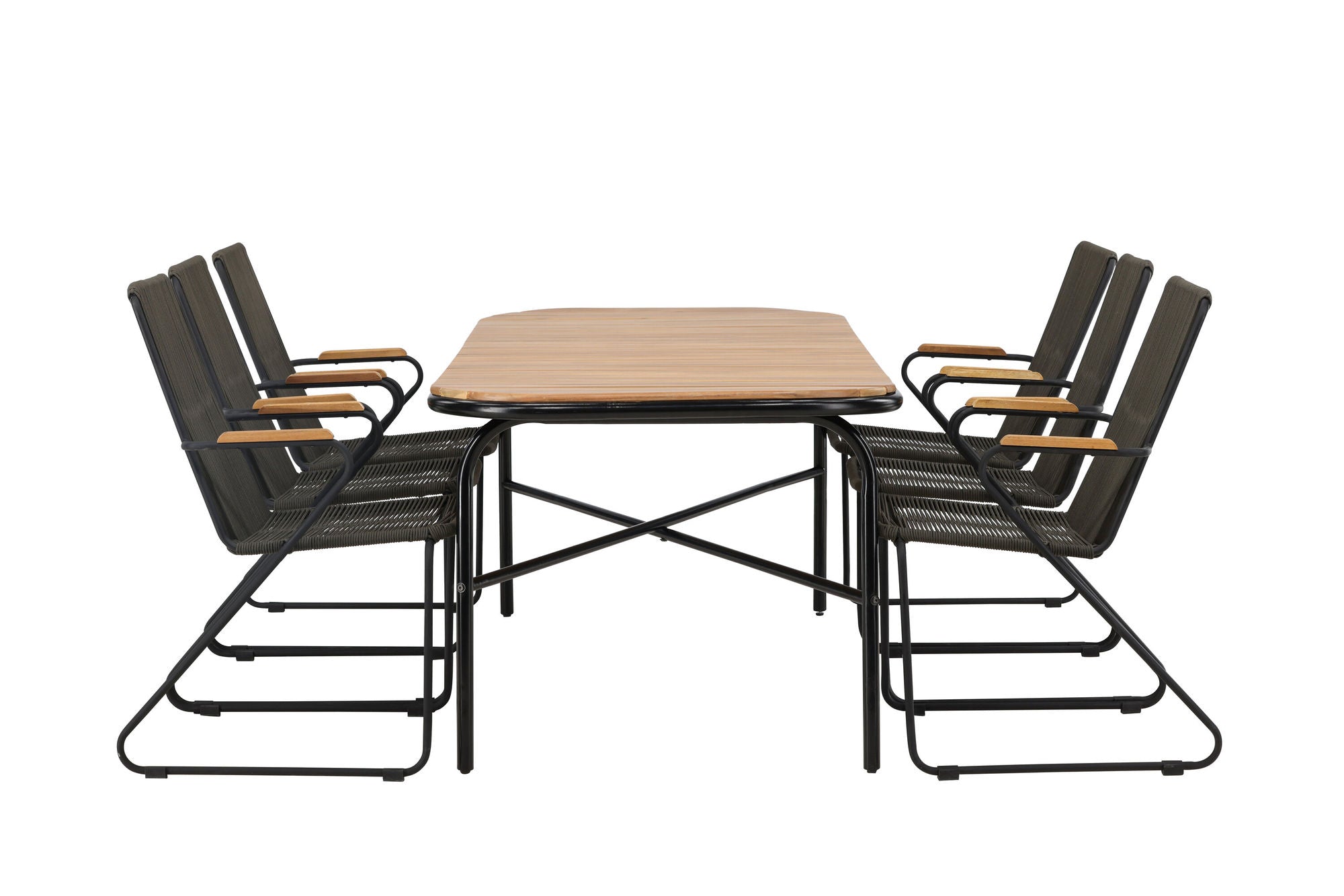 Venture Home Holmbeck Diningbord Steel - Black / Rectangular 90*200*75 +Bois Diningchair Steel - Black / Dark Grey Rope _6